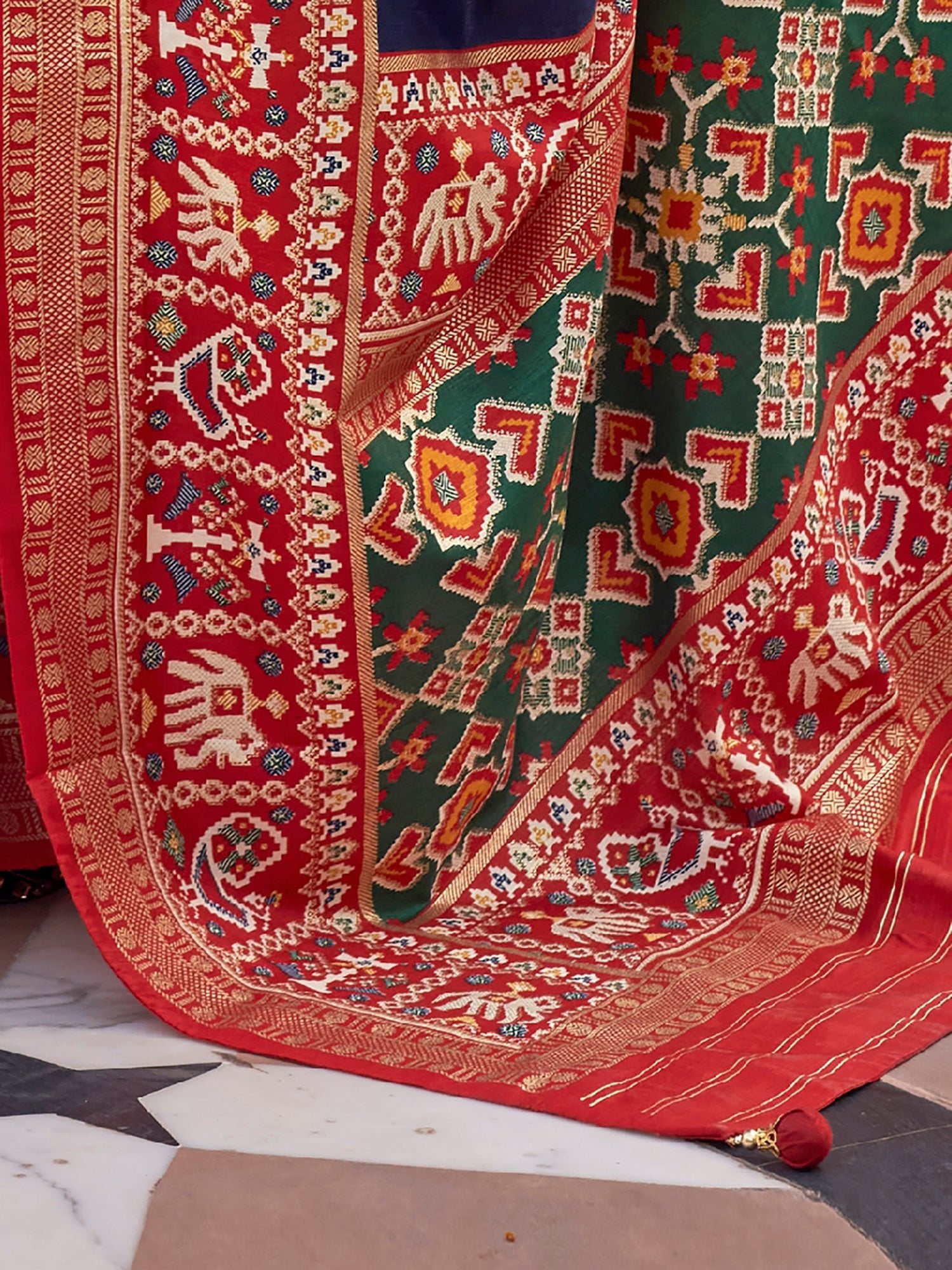 Silk Blend Patola Inspired Print Zari Border Saree - Ressa