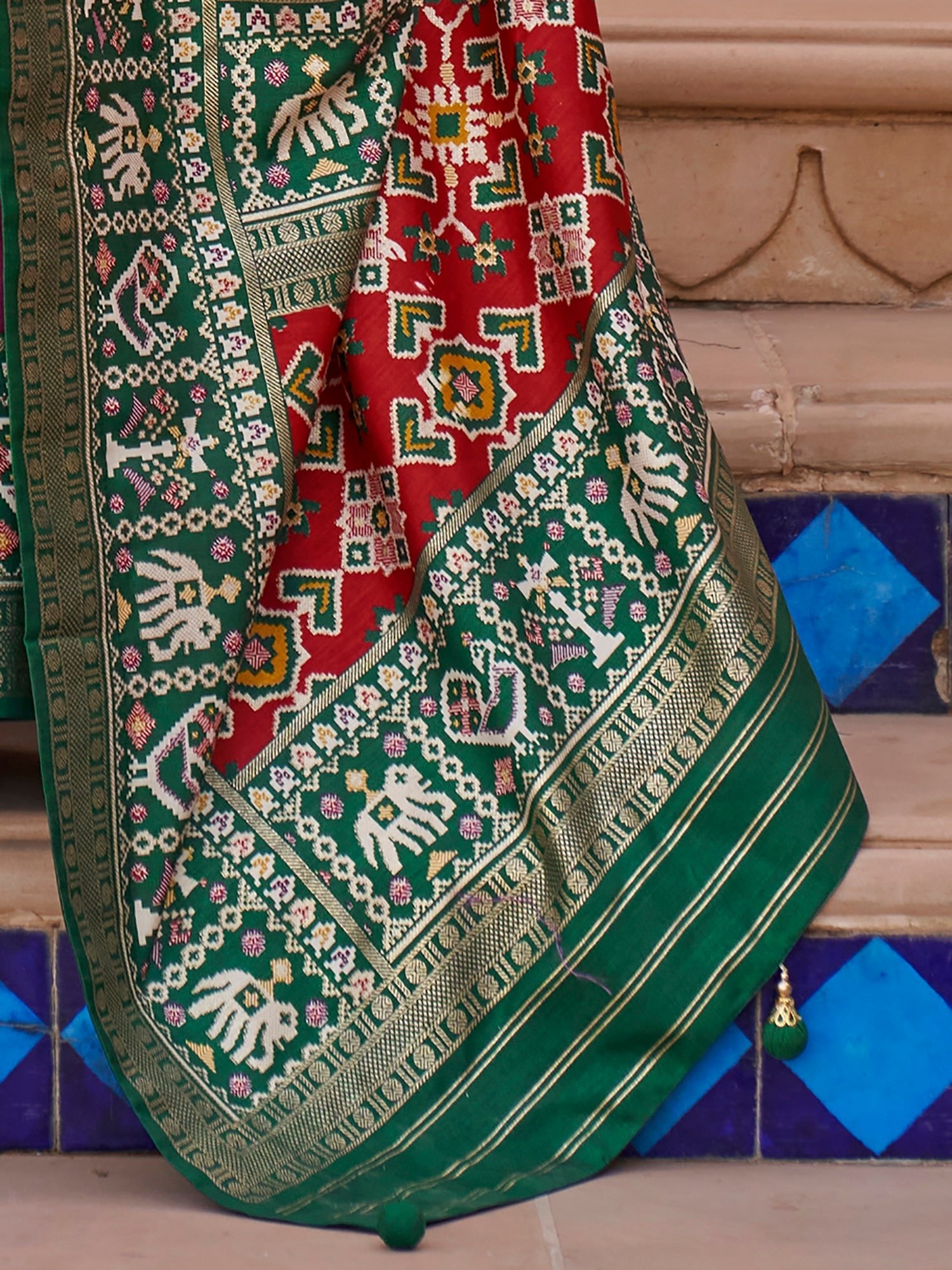 Silk Blend Patola Inspired Print Zari Border Saree - Ressa