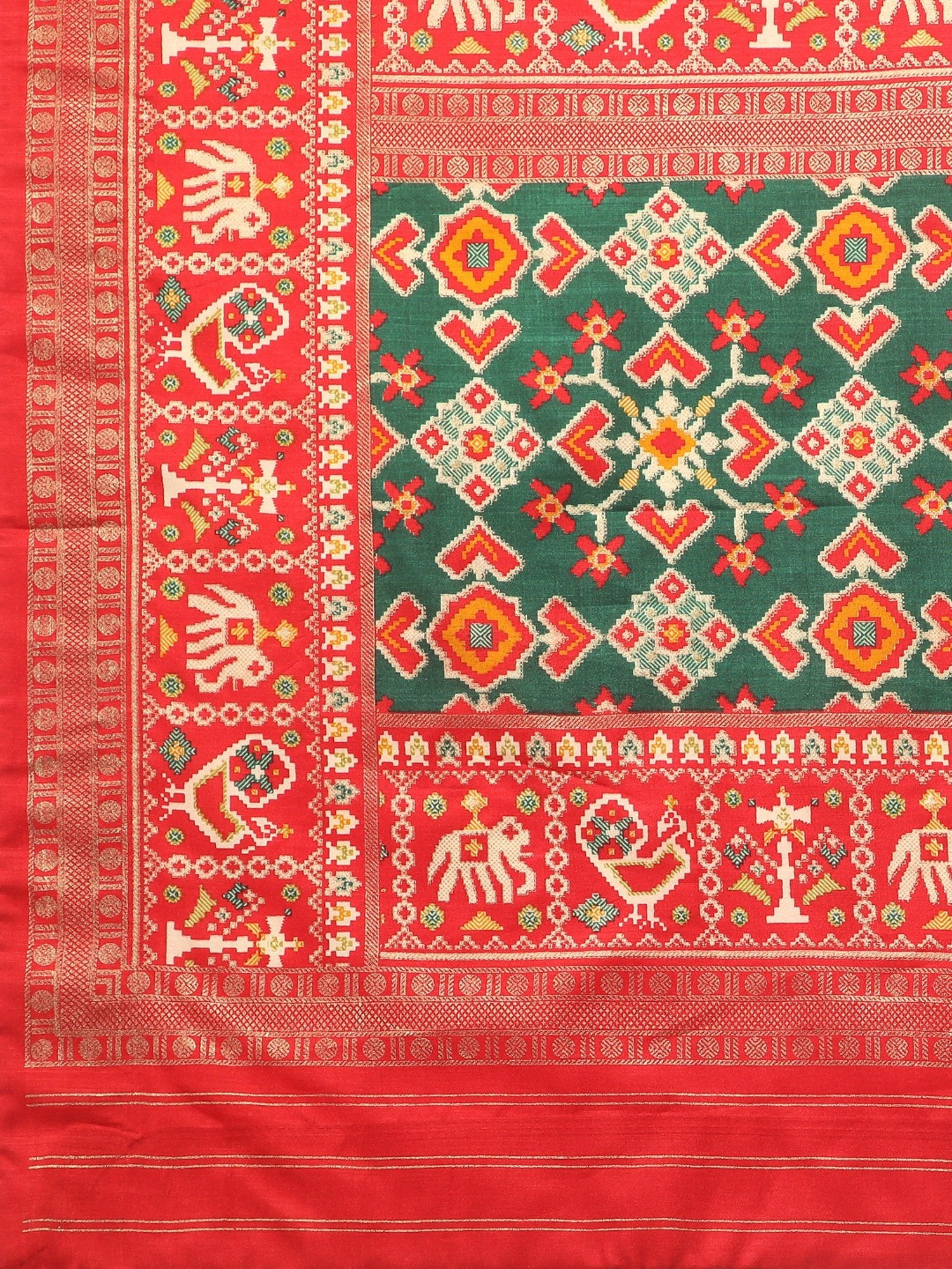 Silk Blend Patola Print Border Red Pallu with Red Blouse Saree - Ressa