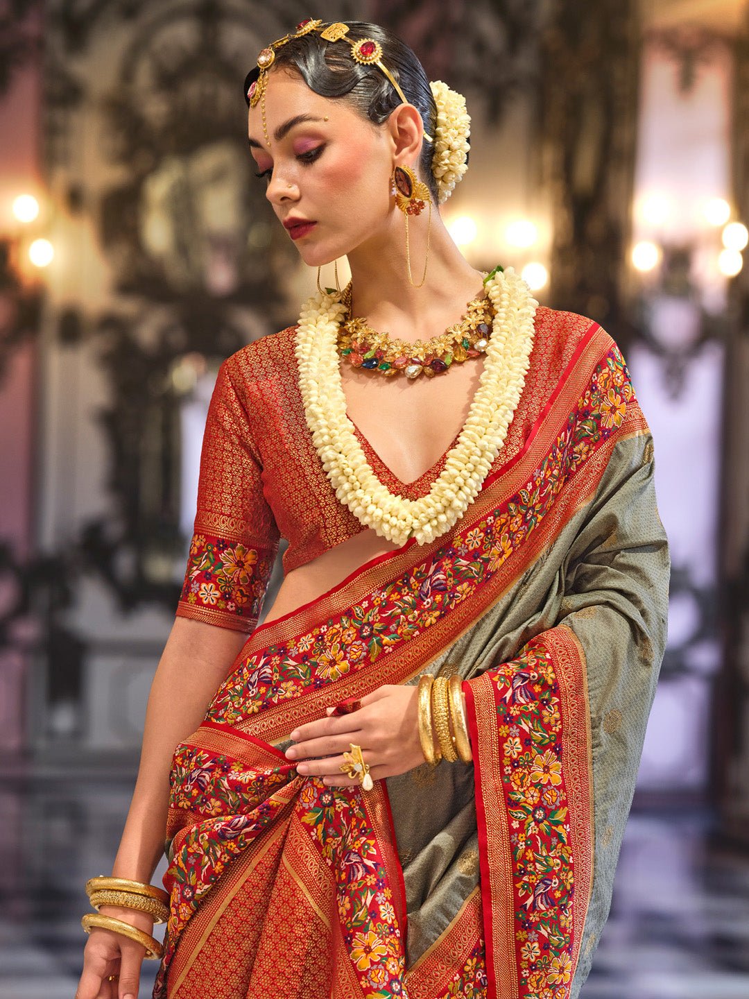 Silk Blend Patola Print Border Saree - Ressa