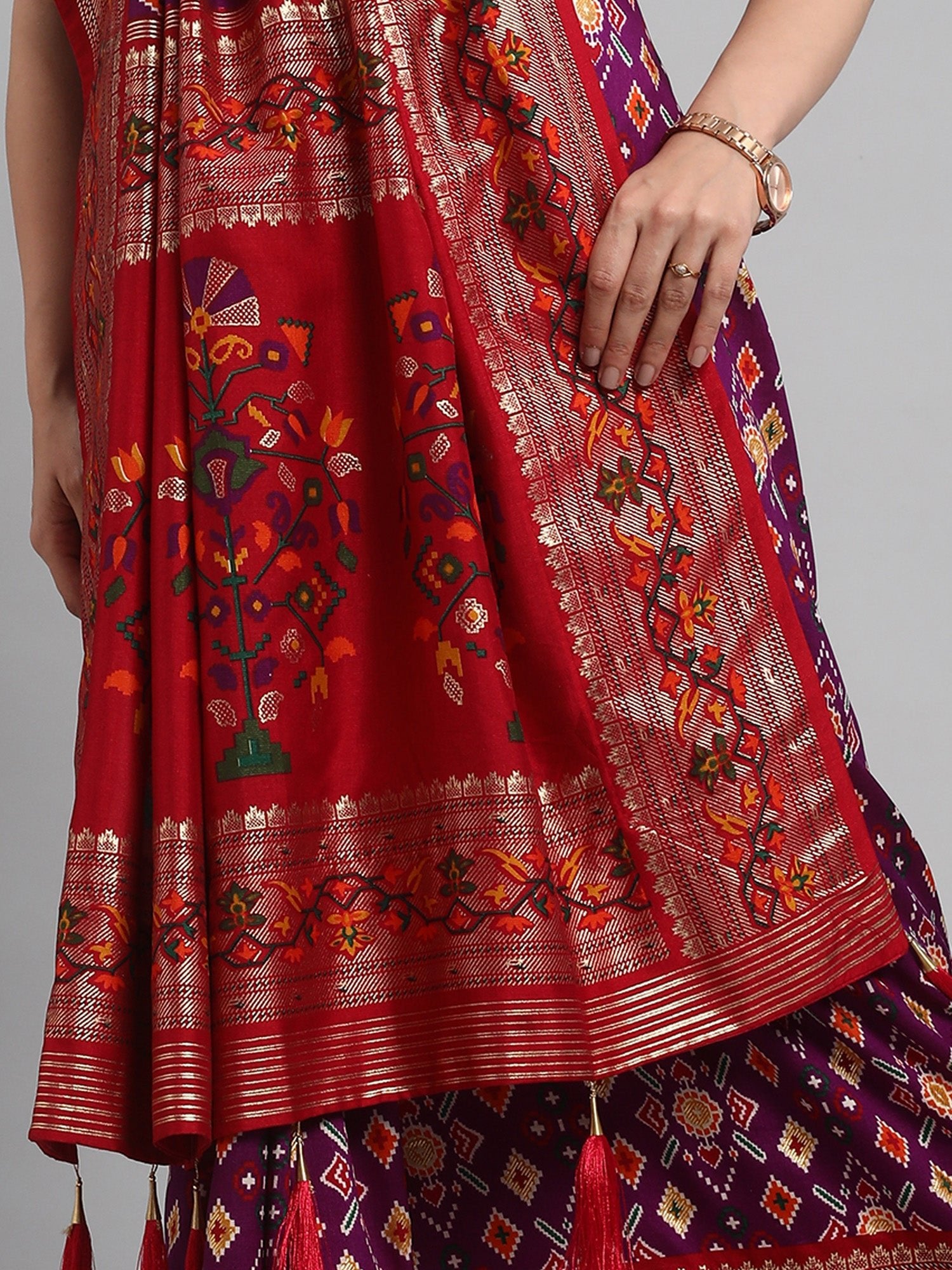 Silk Blend Patola Woven Design Ethnic Motifs Zari Border - Ressa
