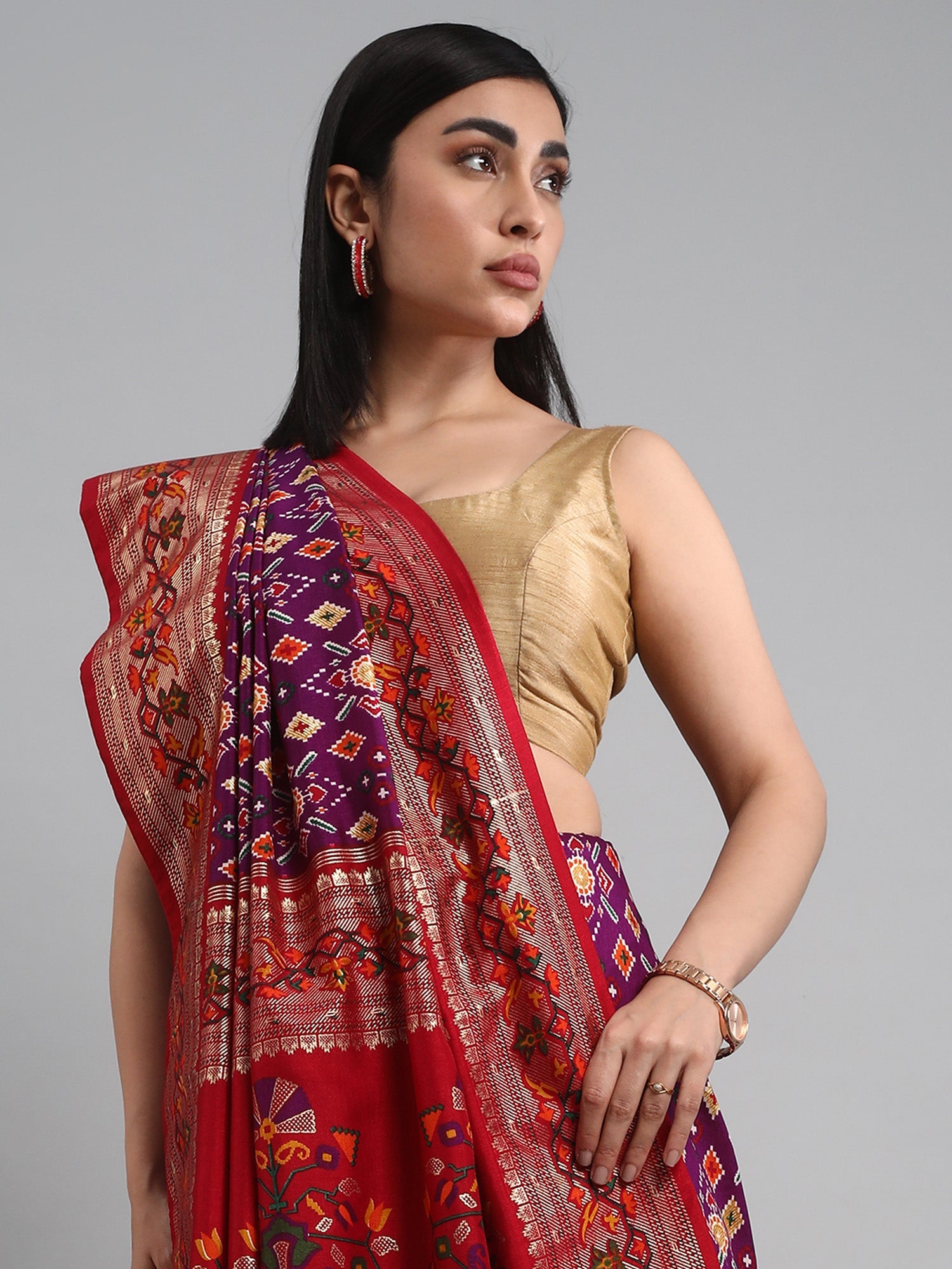 Silk Blend Patola Woven Design Ethnic Motifs Zari Border - Ressa