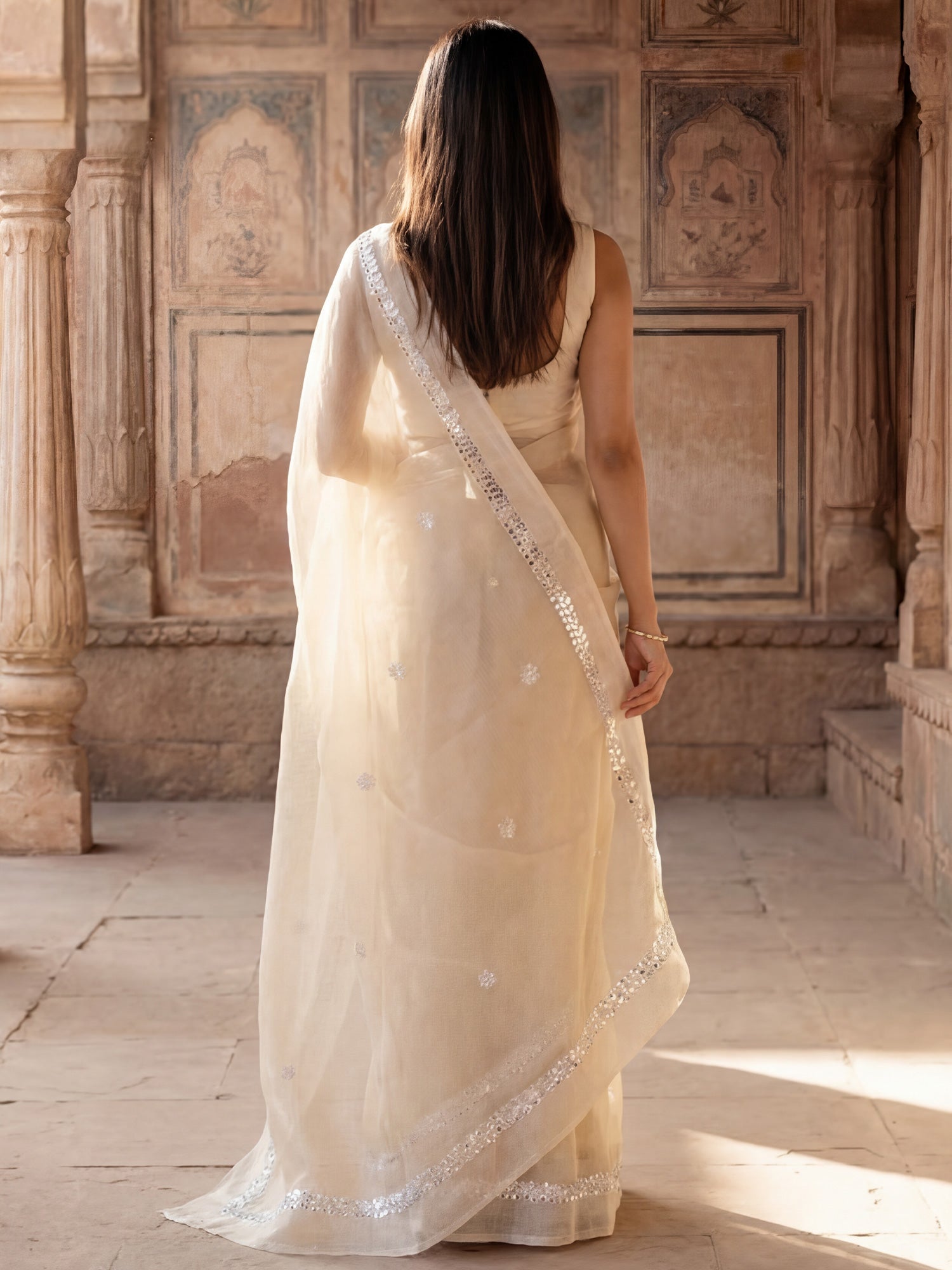 Silk Blend Silver Embroidered Saree - Ressa