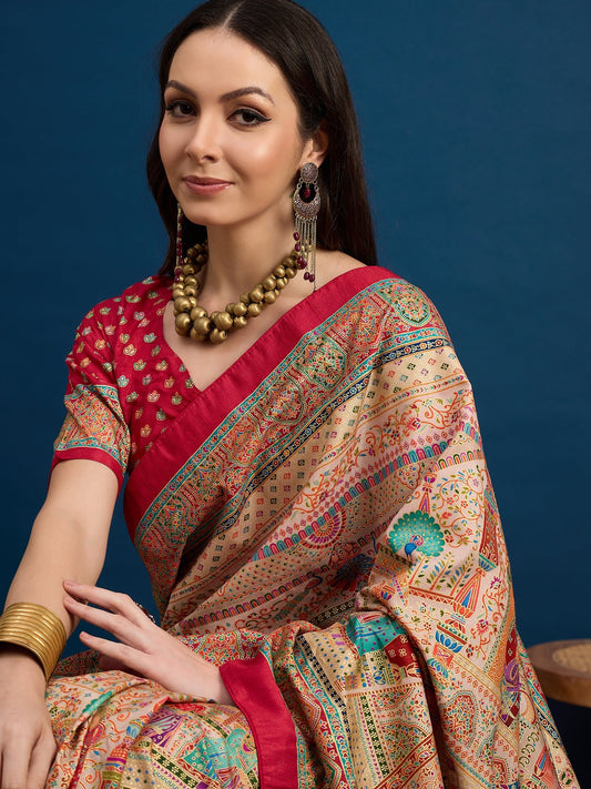 Silk Woven With Foil Print Saree - Ressa
