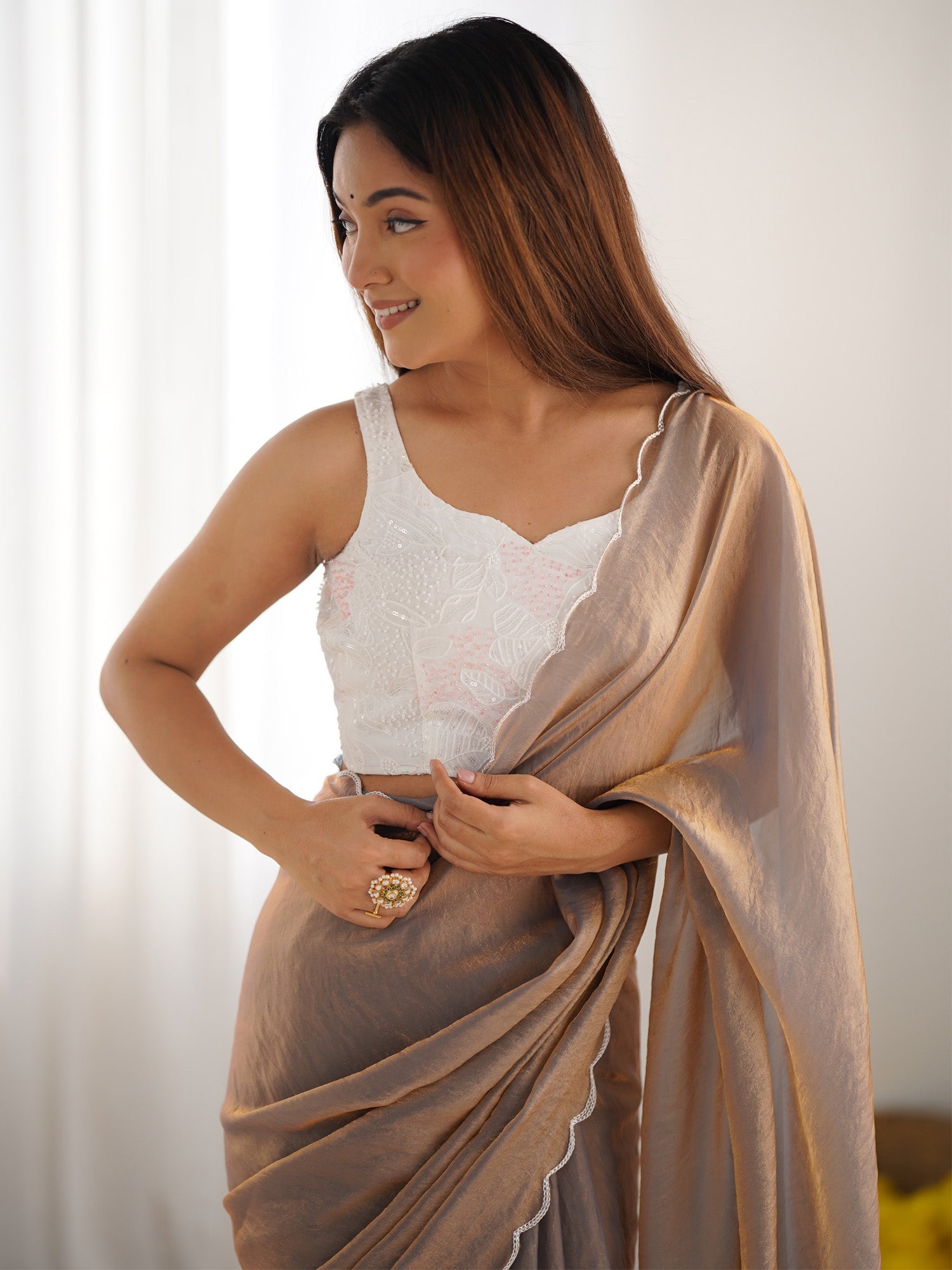 Silver and Gold Metallic Tissue Georgette saree - Ressa
