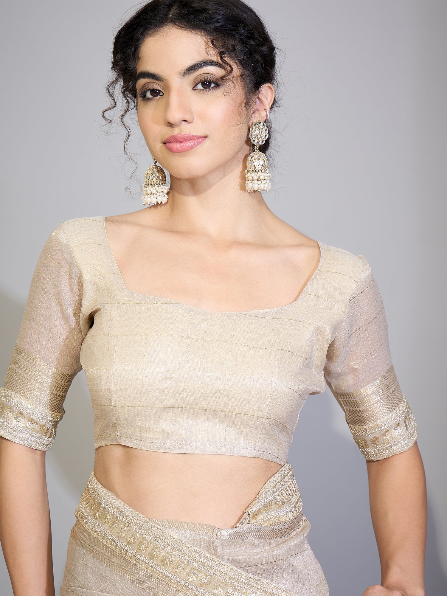 Silver Grey Tissue Silk Saree with Zari Stripes - Ressa