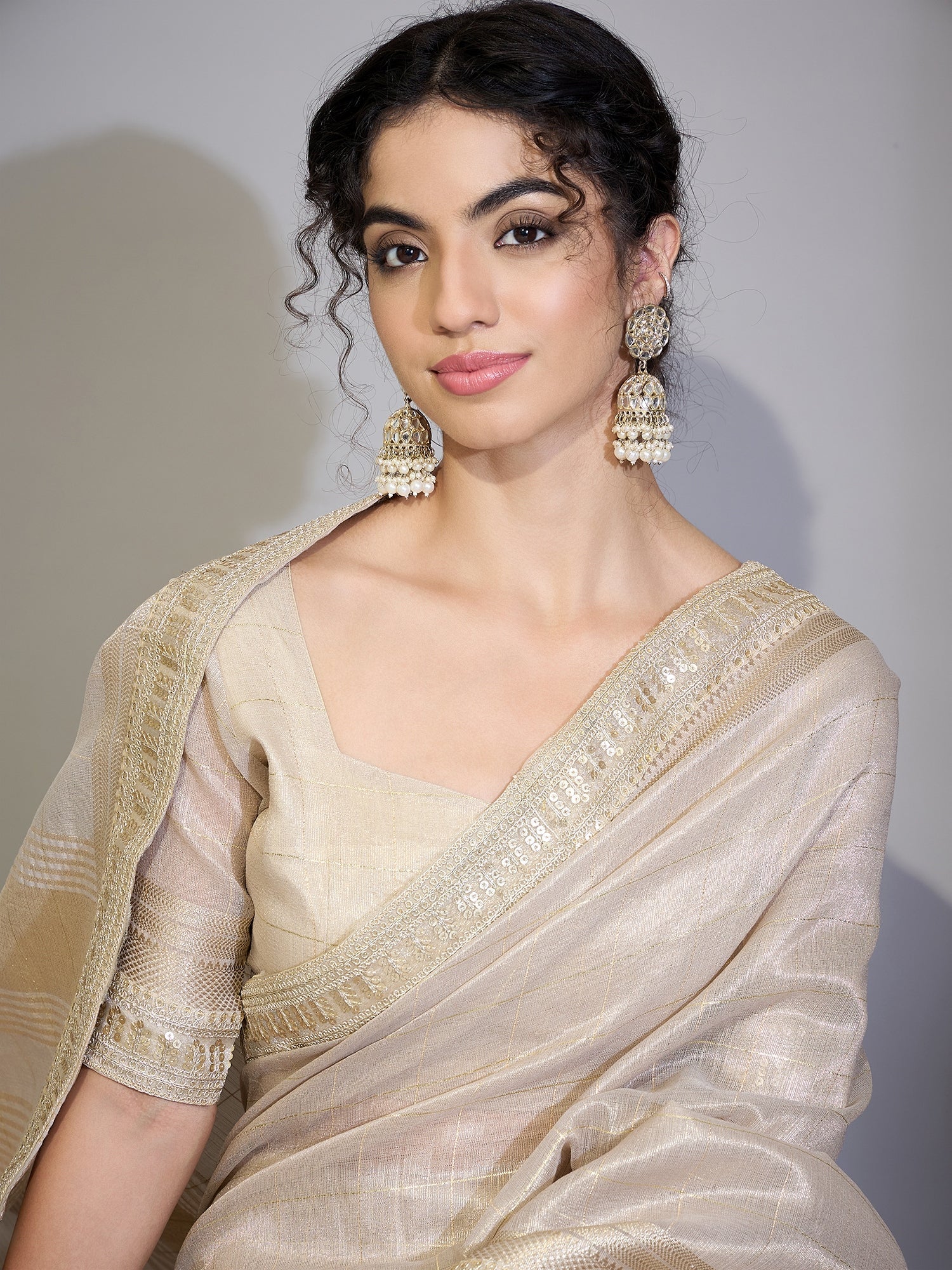 Silver Grey Tissue Silk Saree with Zari Stripes - Ressa