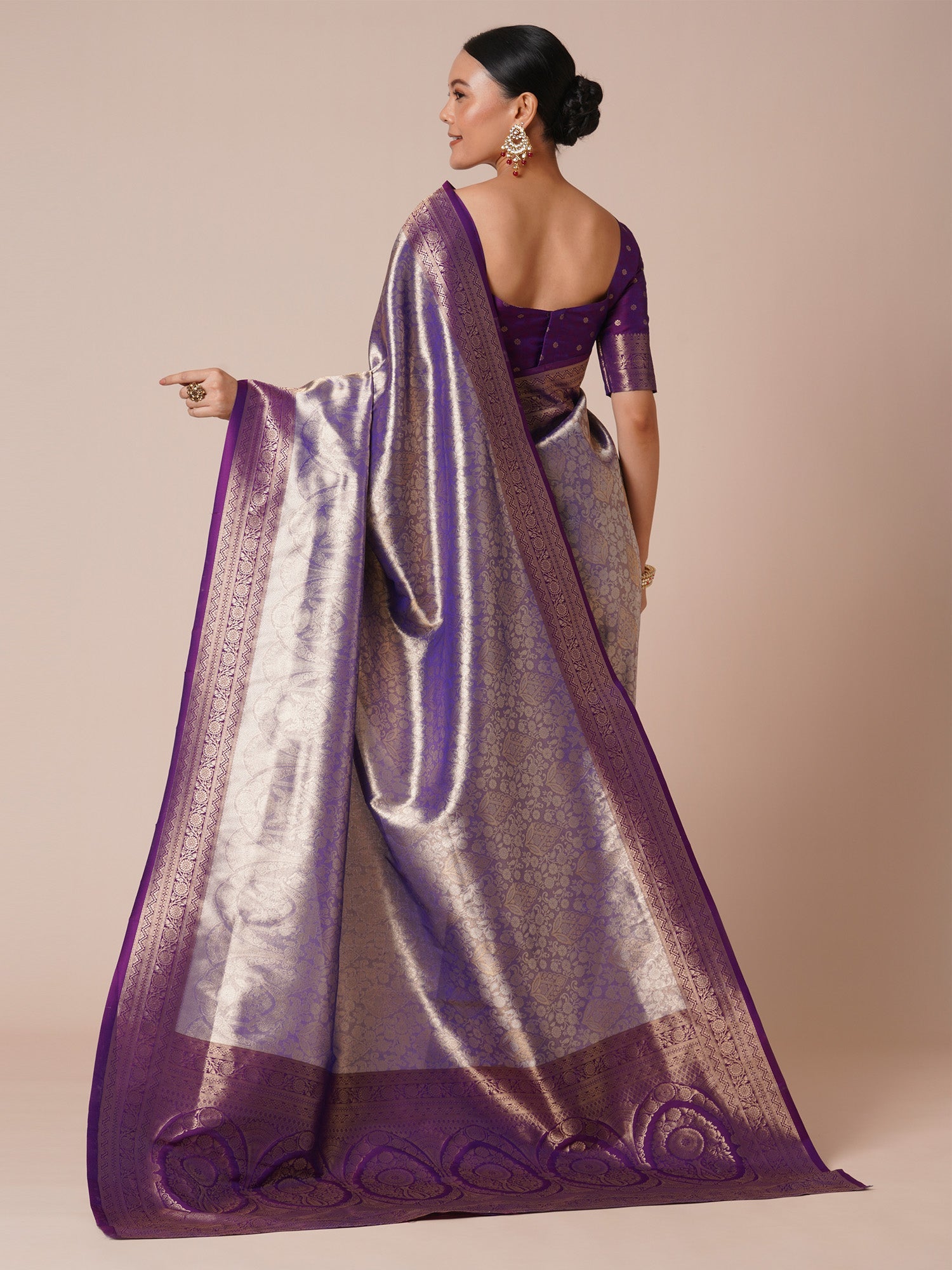 Silver & Purple Kanjeevaram Silk Saree - Ressa