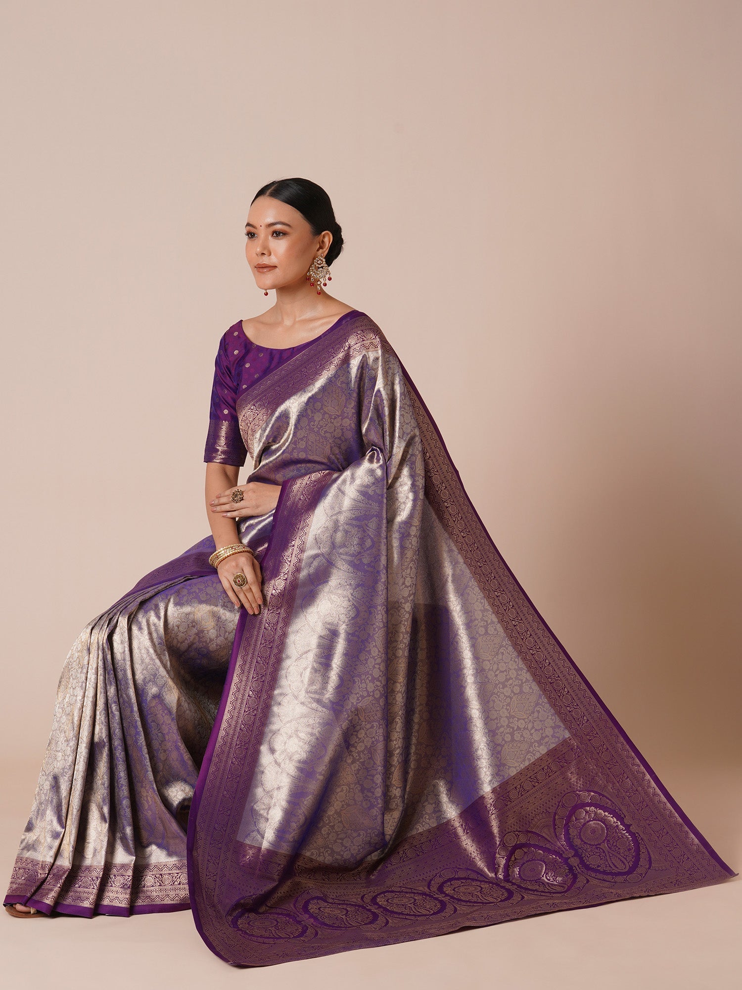 Silver & Purple Kanjeevaram Silk Saree - Ressa