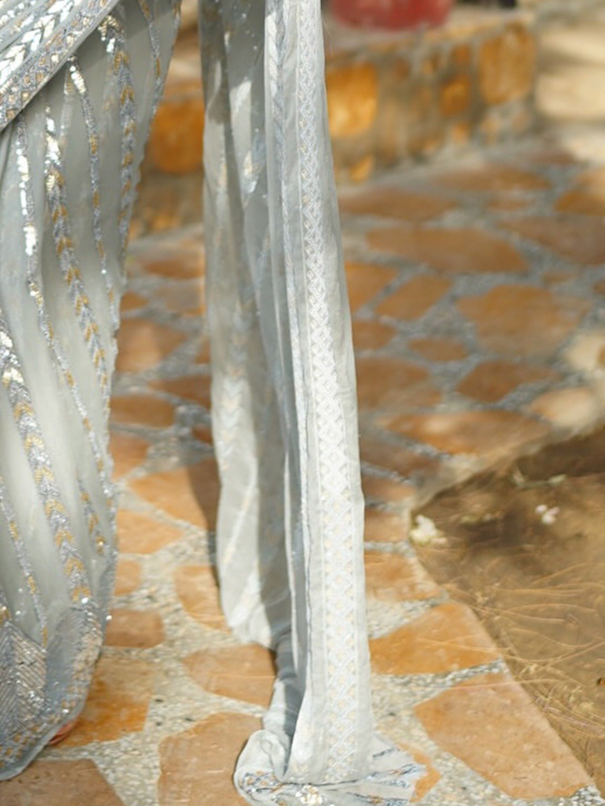 Silver Sequin Georgette Saree - Ressa