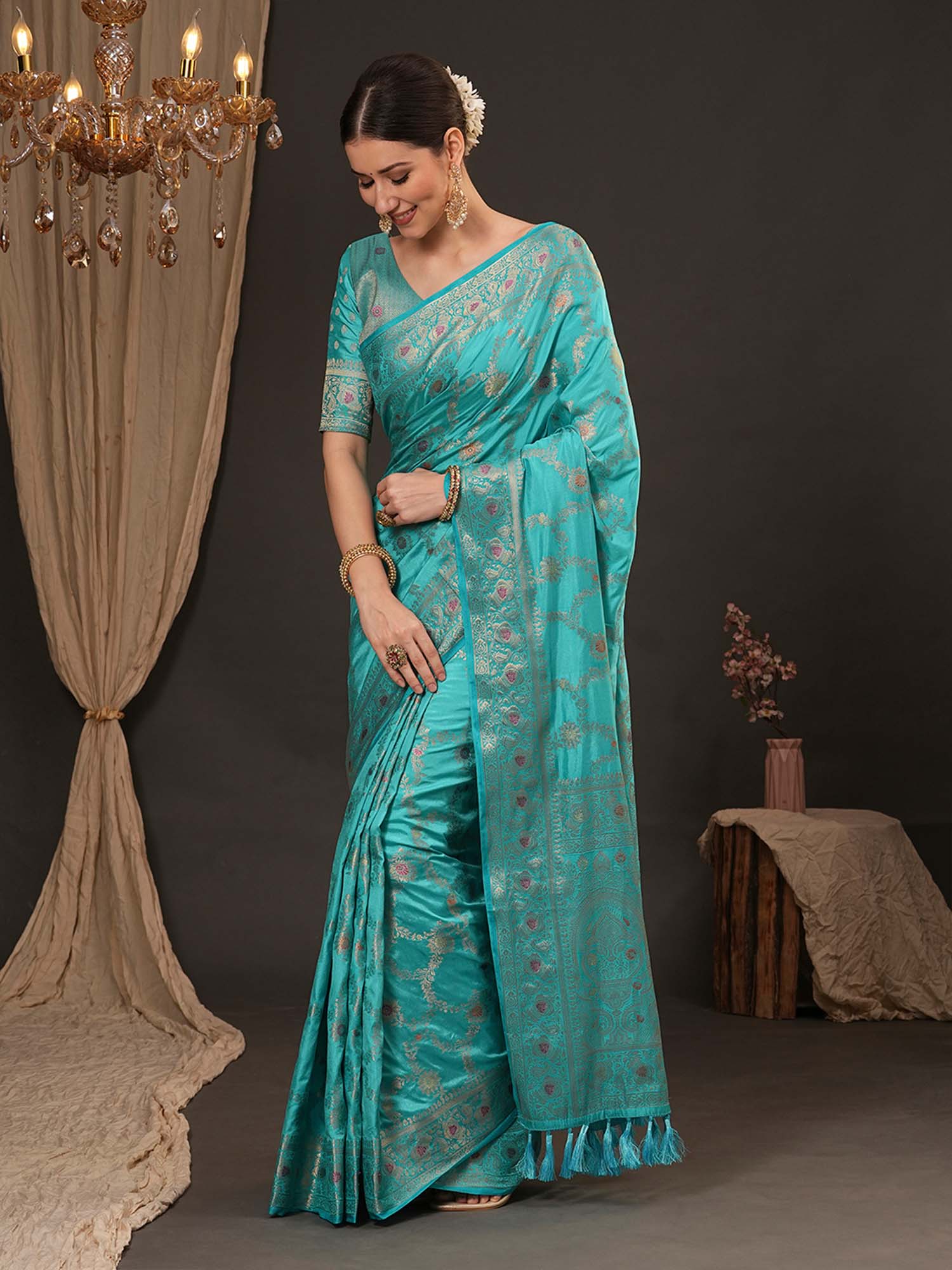 Sky Blue Banarasi Silk Saree - Ressa