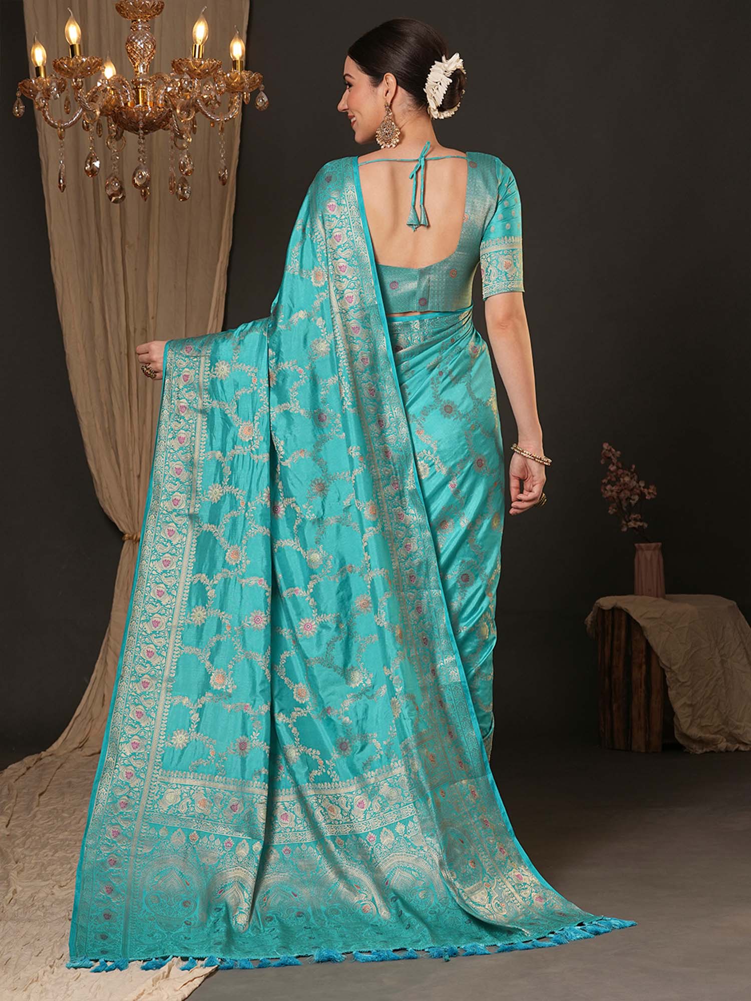 Sky Blue Banarasi Silk Saree - Ressa