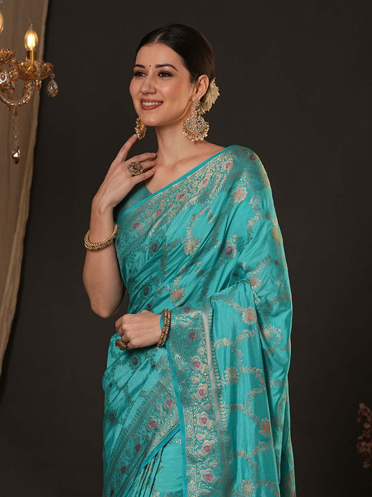 Sky Blue Banarasi Silk Saree - Ressa