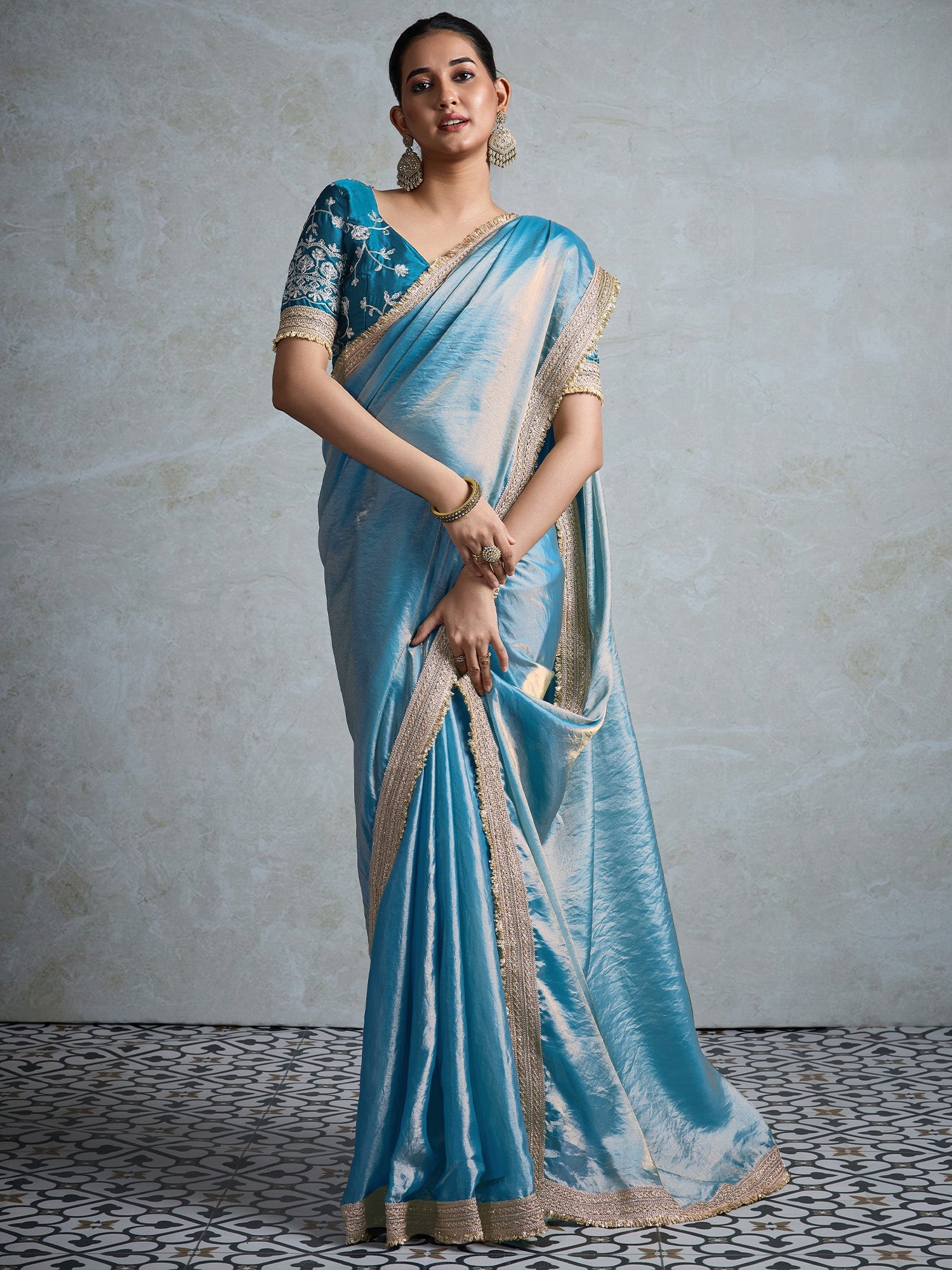 Sky Blue Chiffon Gota Patti Blouse - Ressa