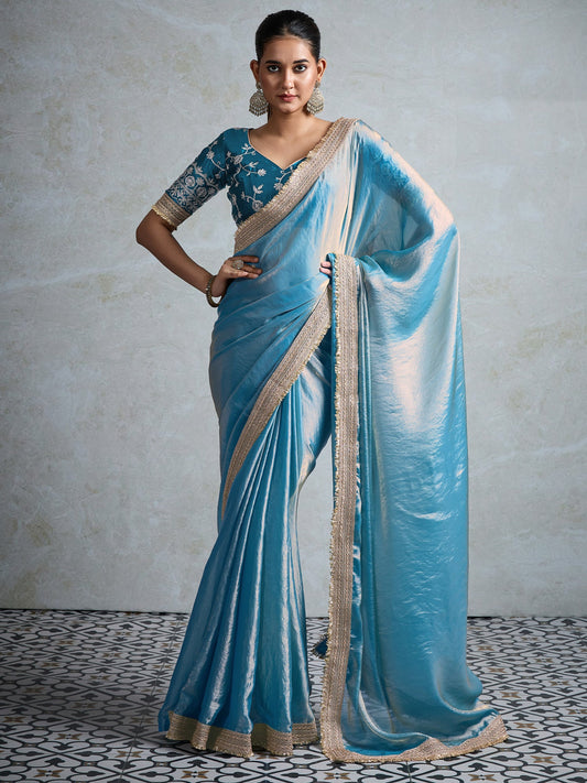 Sky Blue Chiffon Gota Patti Blouse - Ressa