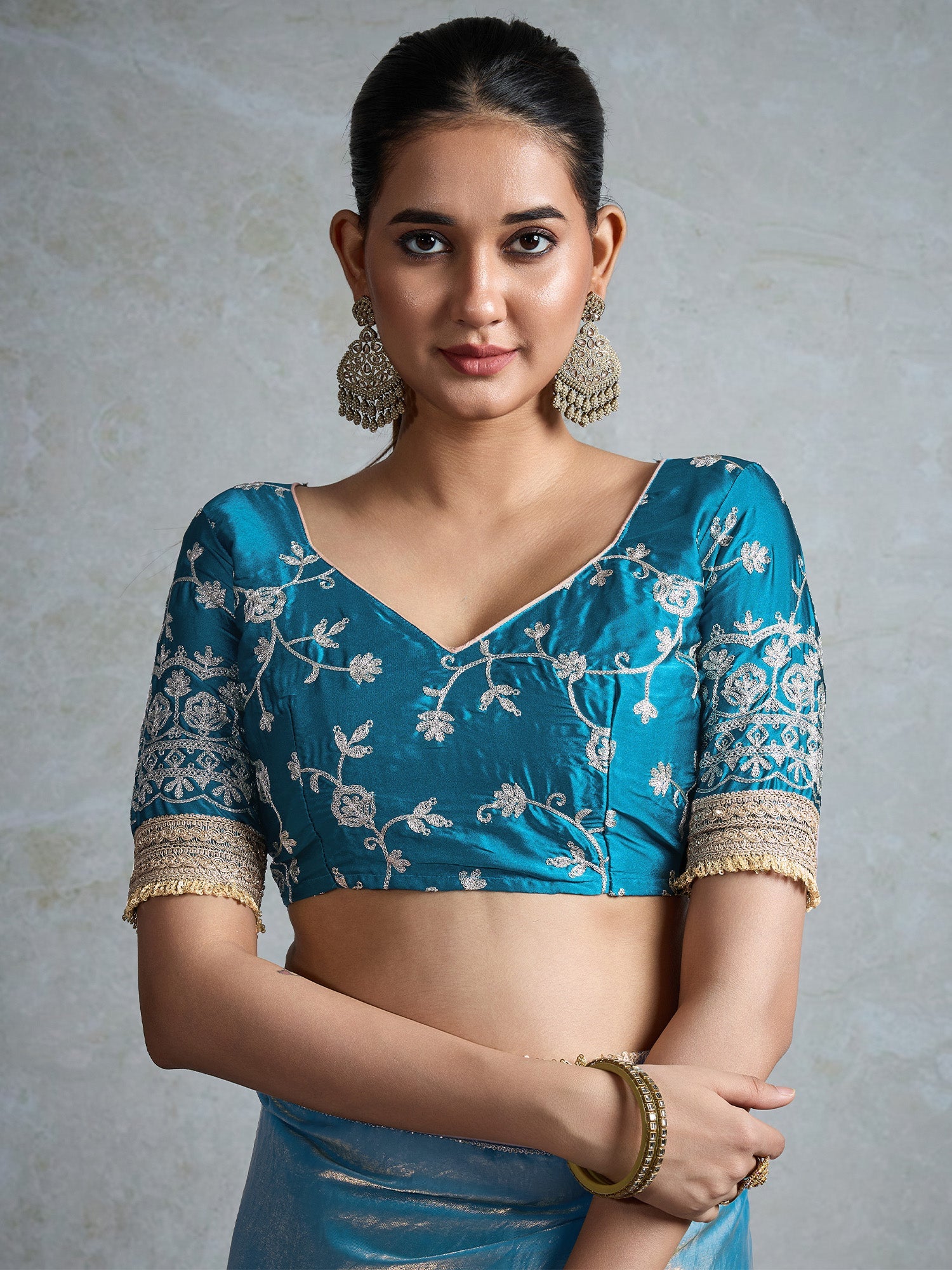 Sky Blue Chiffon Gota Patti Blouse - Ressa