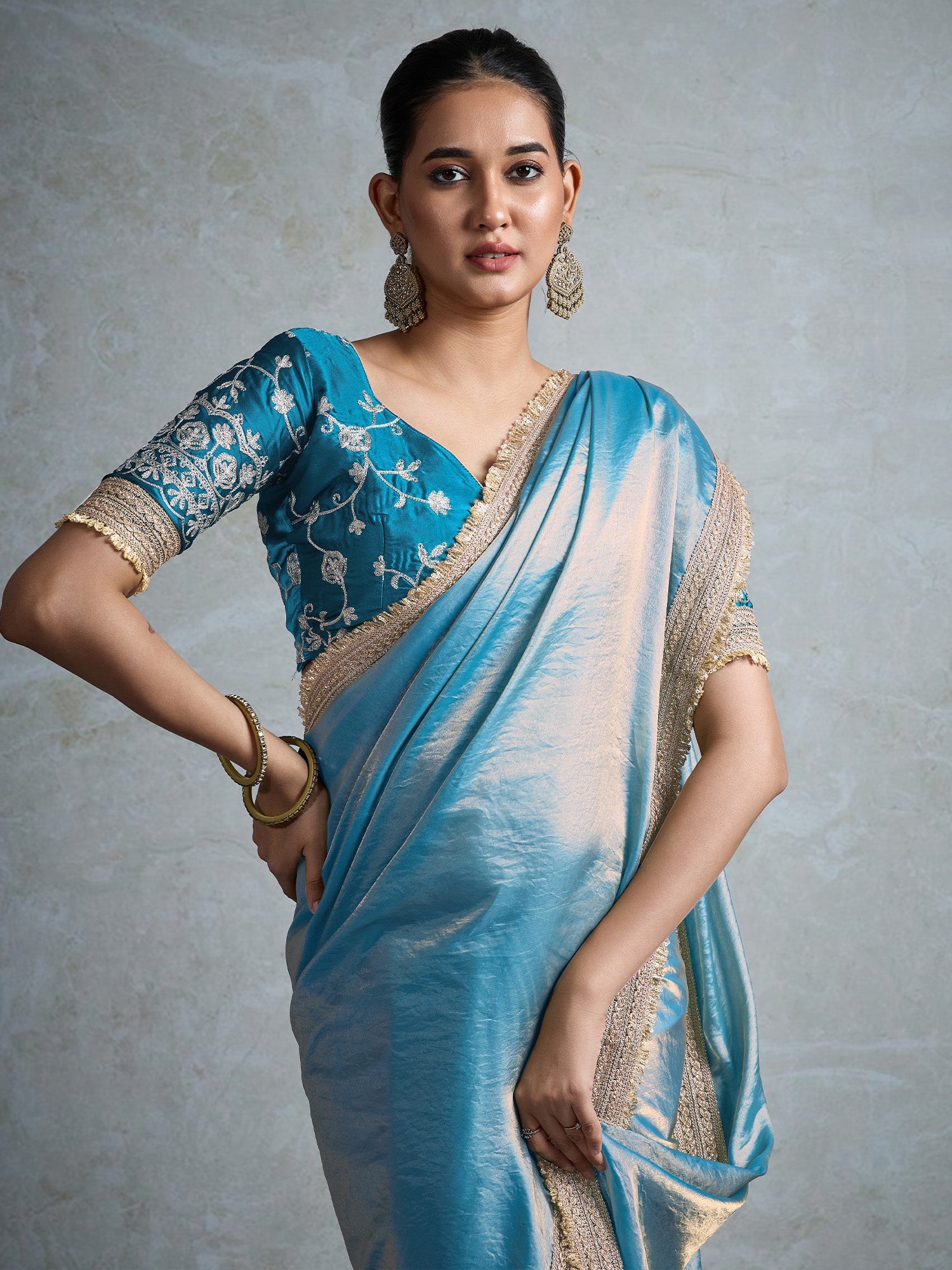 Sky Blue Chiffon Gota Patti Blouse - Ressa