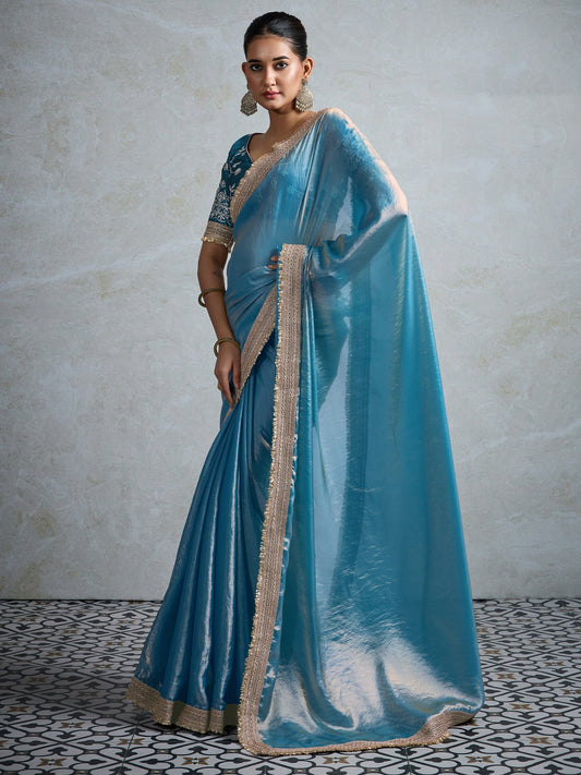 Sky Blue Chiffon Gota Patti Blouse - Ressa