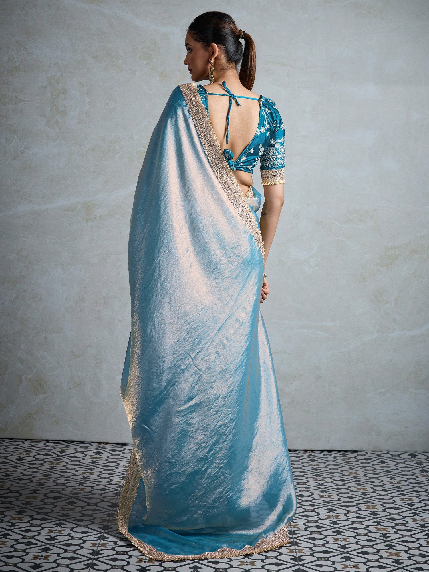 Sky Blue Chiffon Gota Patti Blouse - Ressa