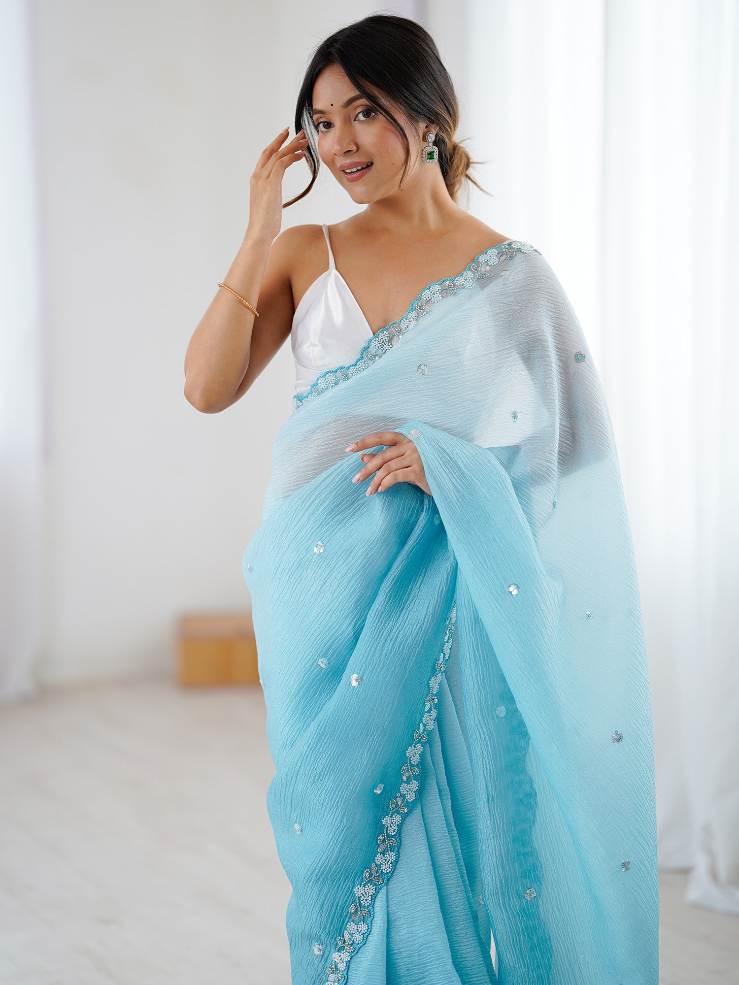 Sky Blue Chiffon Saree - Ressa