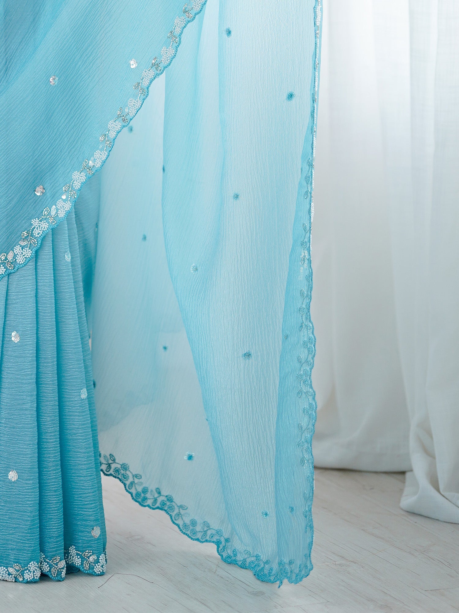 Sky Blue Chiffon Saree - Ressa