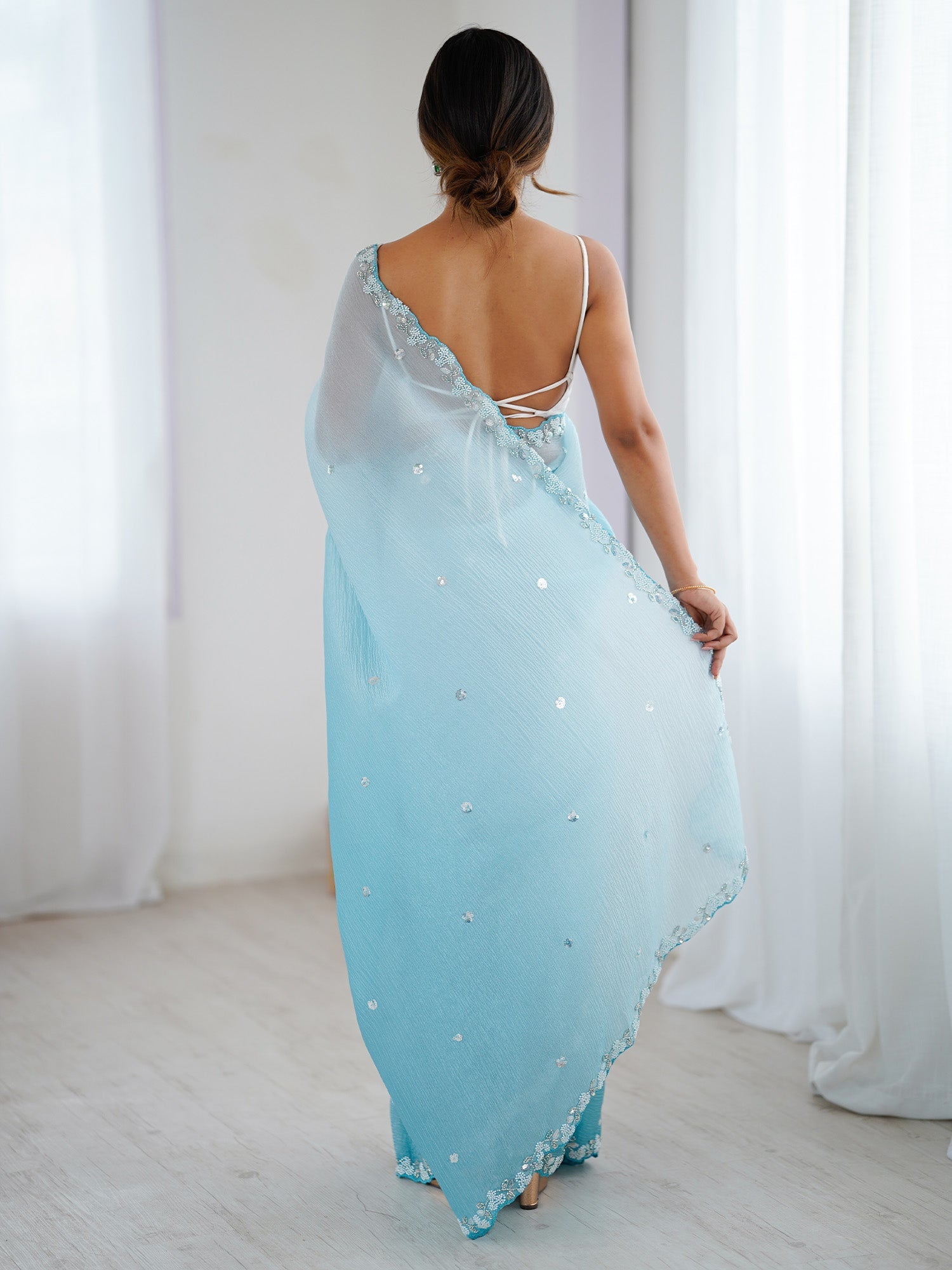 Sky Blue Chiffon Saree - Ressa