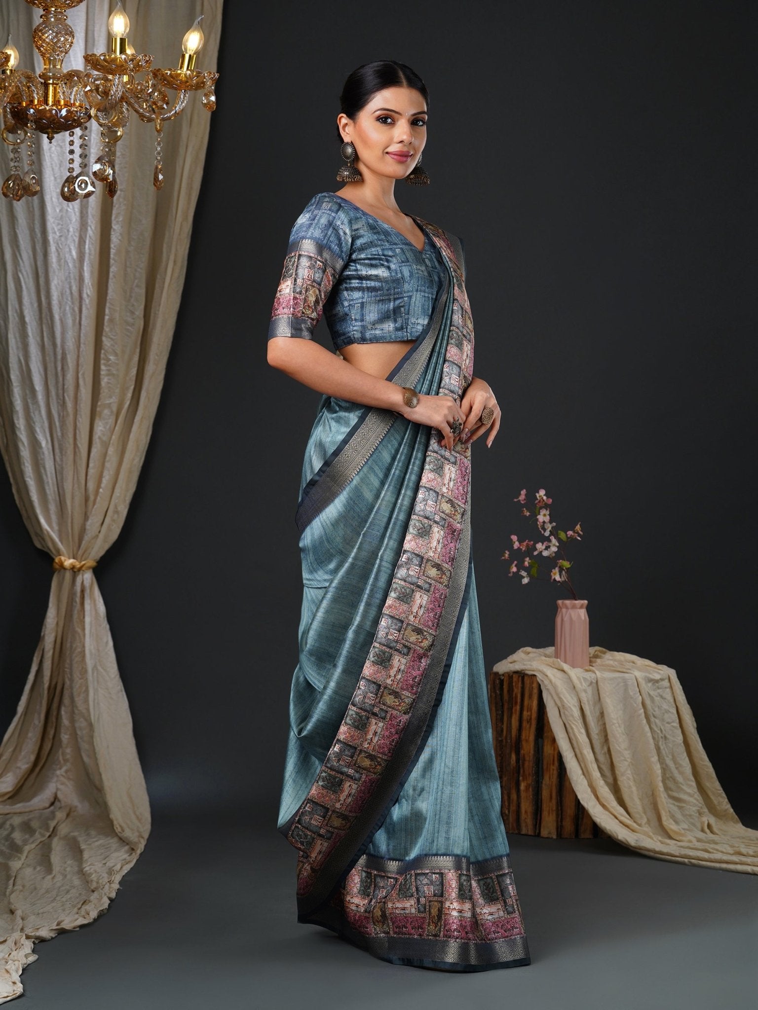 Sky Blue digital Print Saree - Ressa