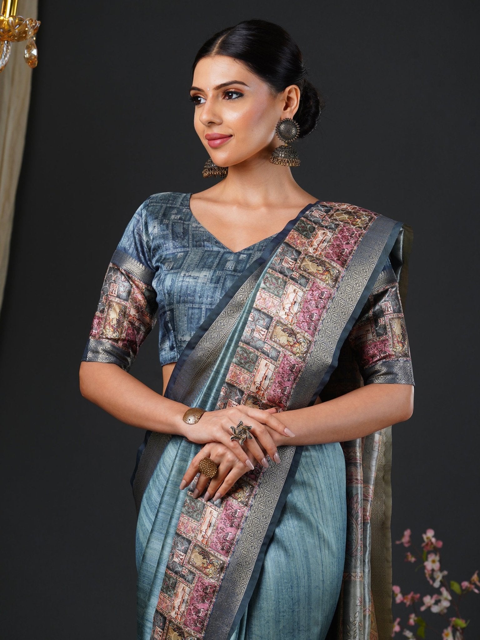 Sky Blue digital Print Saree - Ressa