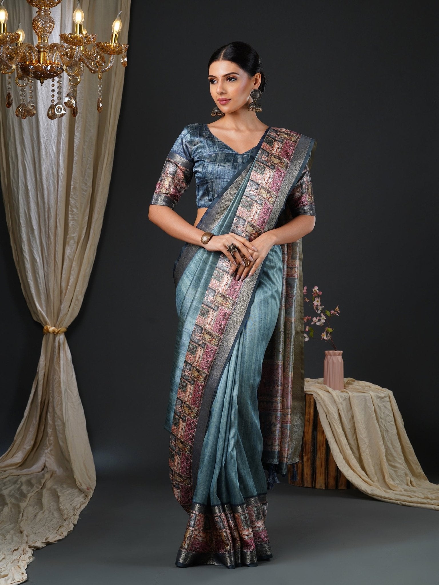 Sky Blue digital Print Saree - Ressa