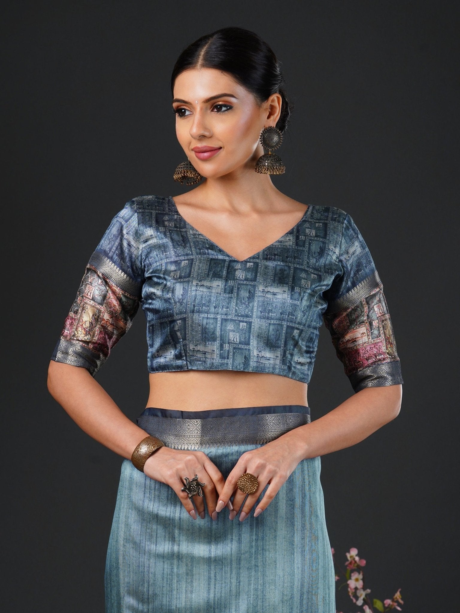 Sky Blue digital Print Saree - Ressa