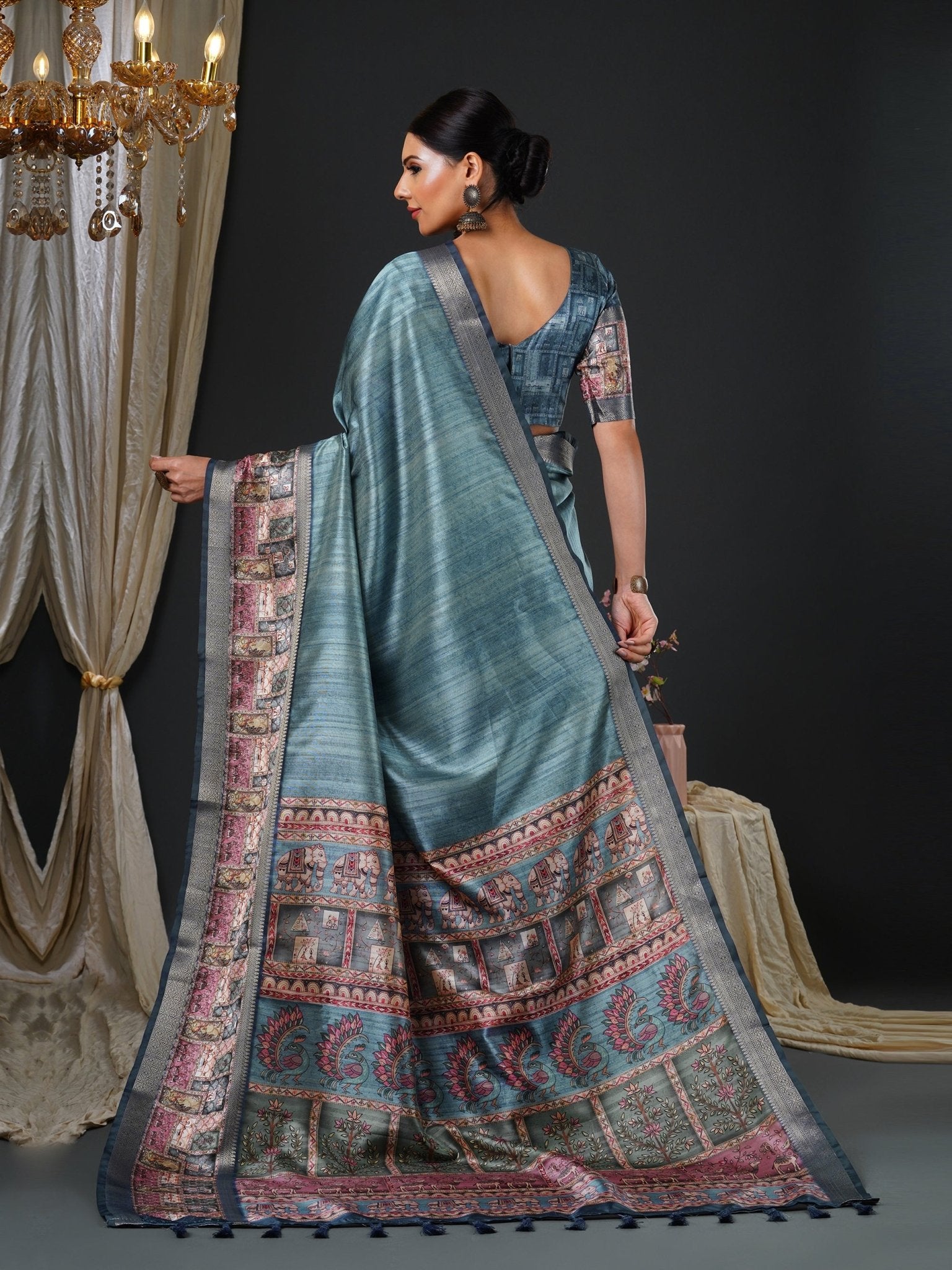 Sky Blue digital Print Saree - Ressa