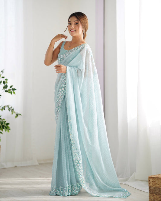 Sky Blue Georgette Embroidered Saree - Ressa