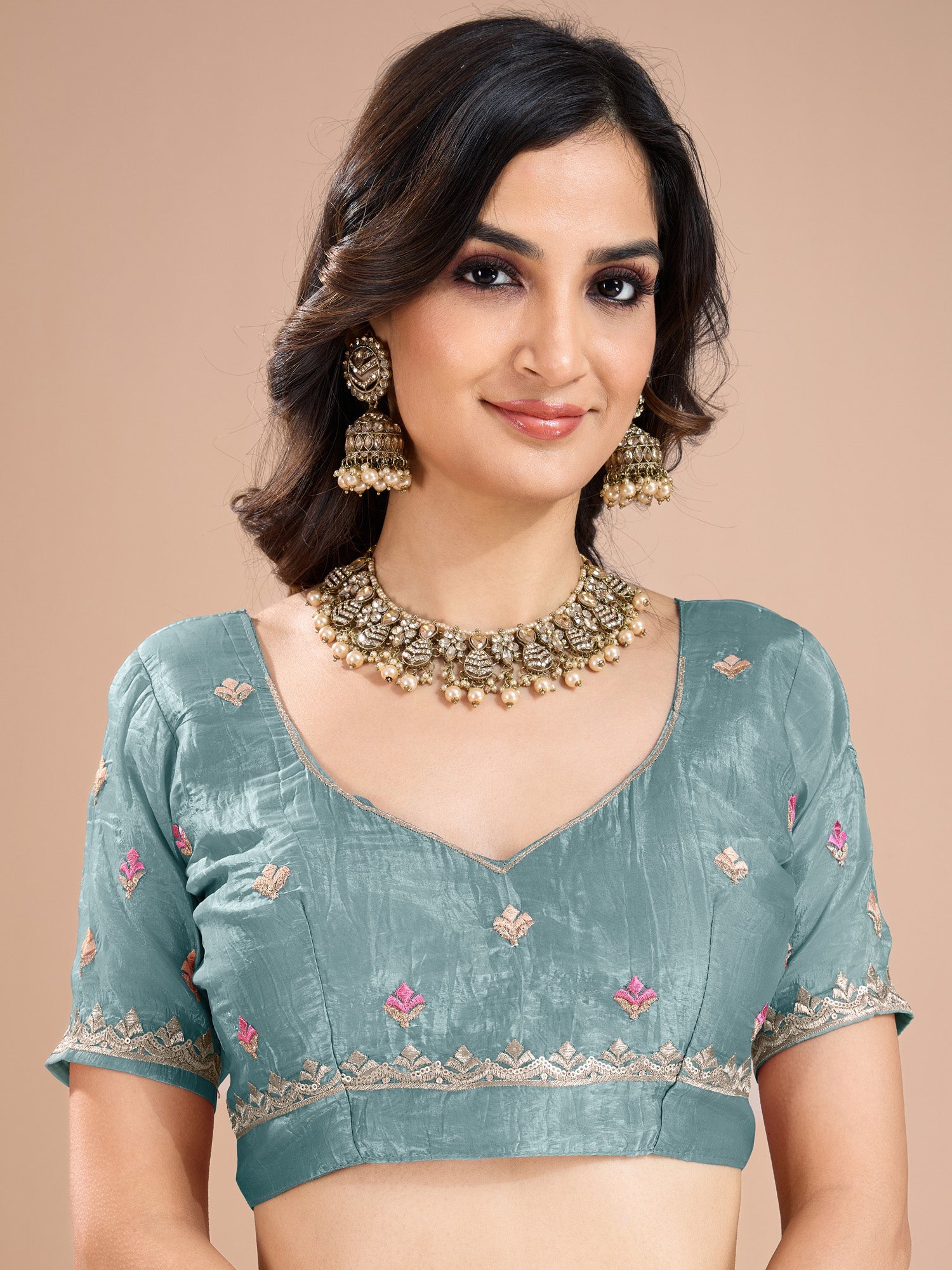 Sky Blue Organza Embroidered Saree - Ressa