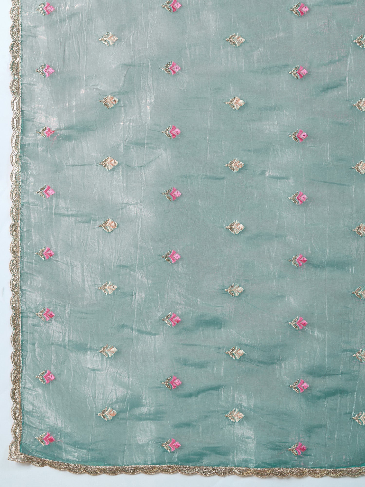 Sky Blue Organza Embroidered Saree - Ressa