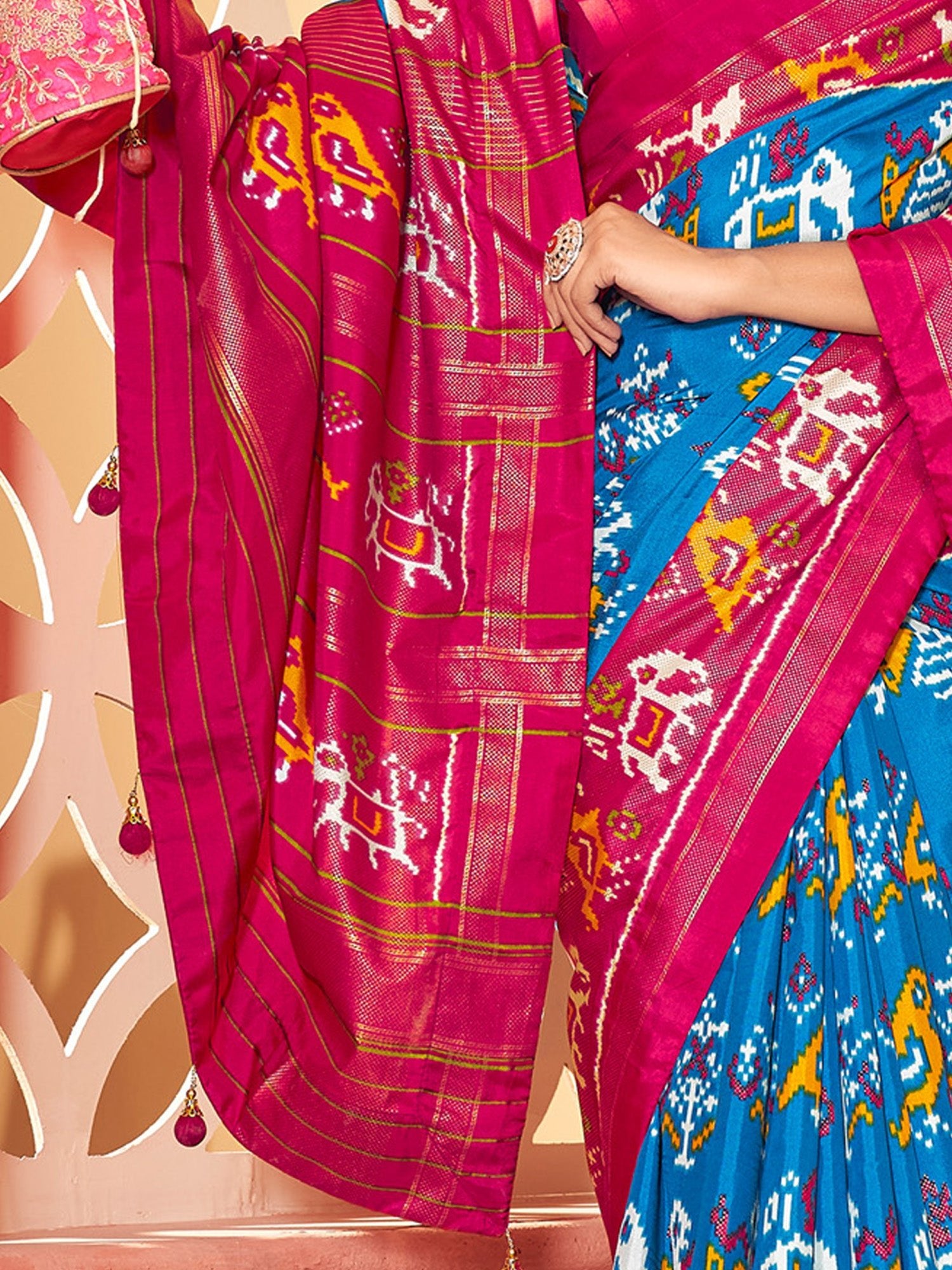 Sky Blue & Pink Tusser silk Saree - Ressa