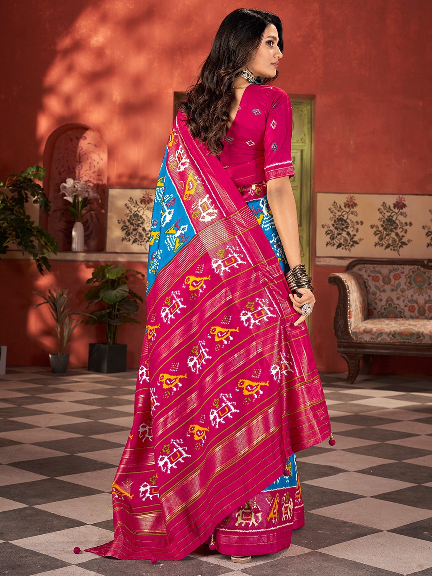 Sky Blue & Pink Tusser silk Saree - Ressa