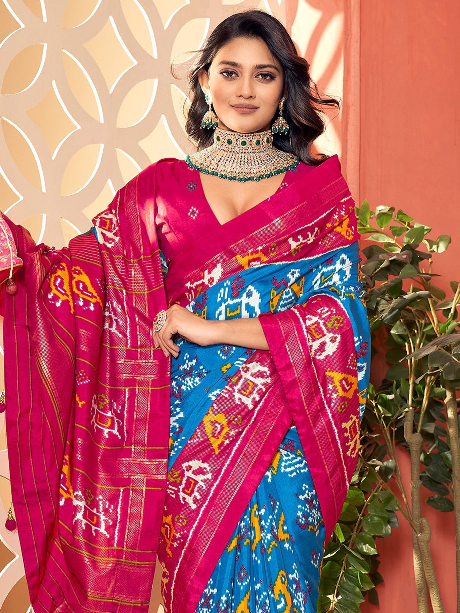 Sky Blue & Pink Tusser silk Saree - Ressa