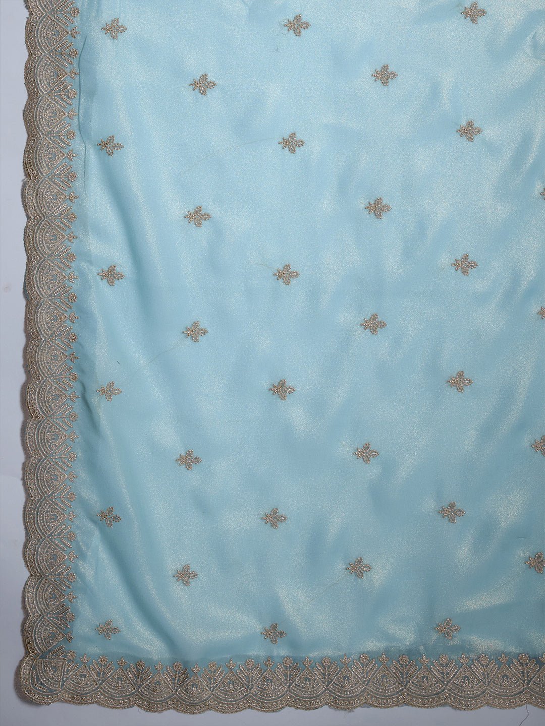 Sky Blue Polyester Embroidered Border Saree - Ressa