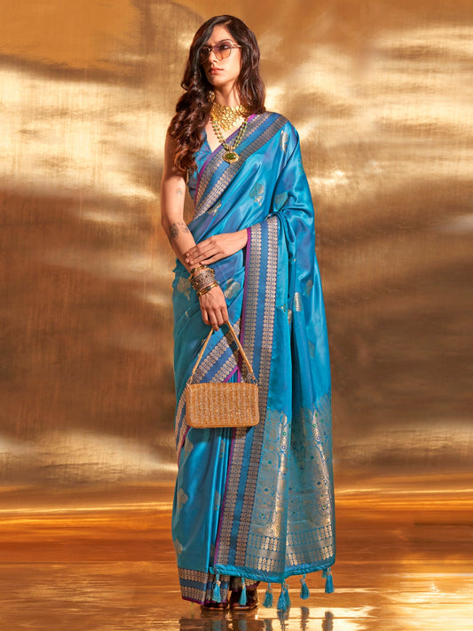 Sky Blue Silk Blend Heritage Banarasi Style Saree - Ressa