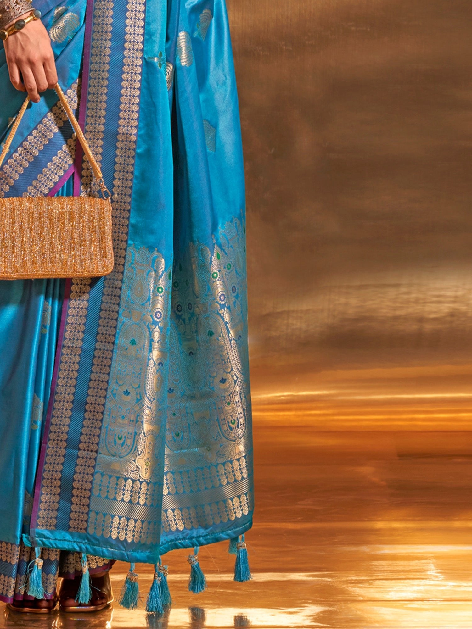 Sky Blue Silk Blend Heritage Banarasi Style Saree - Ressa