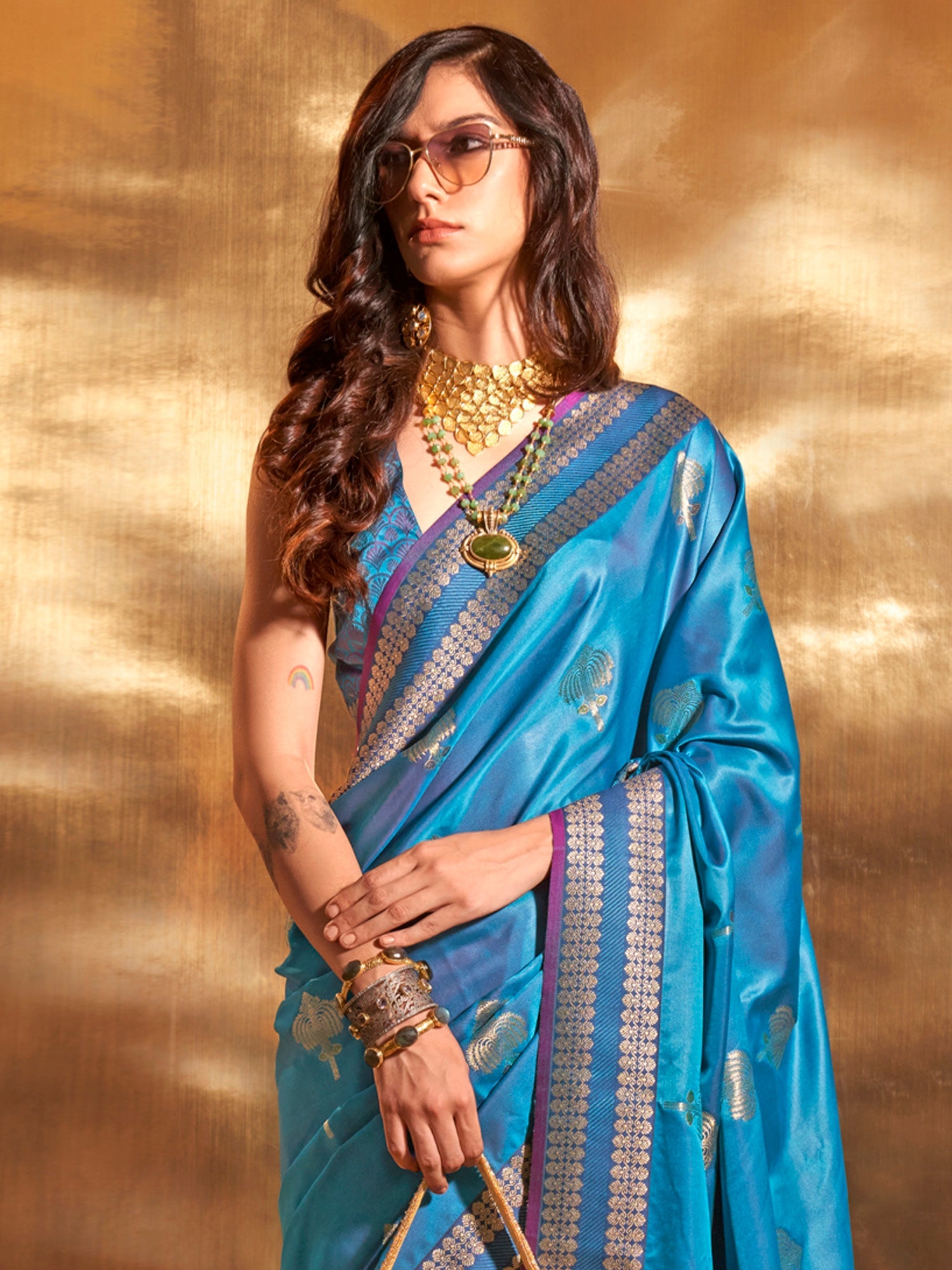 Sky Blue Silk Blend Heritage Banarasi Style Saree - Ressa