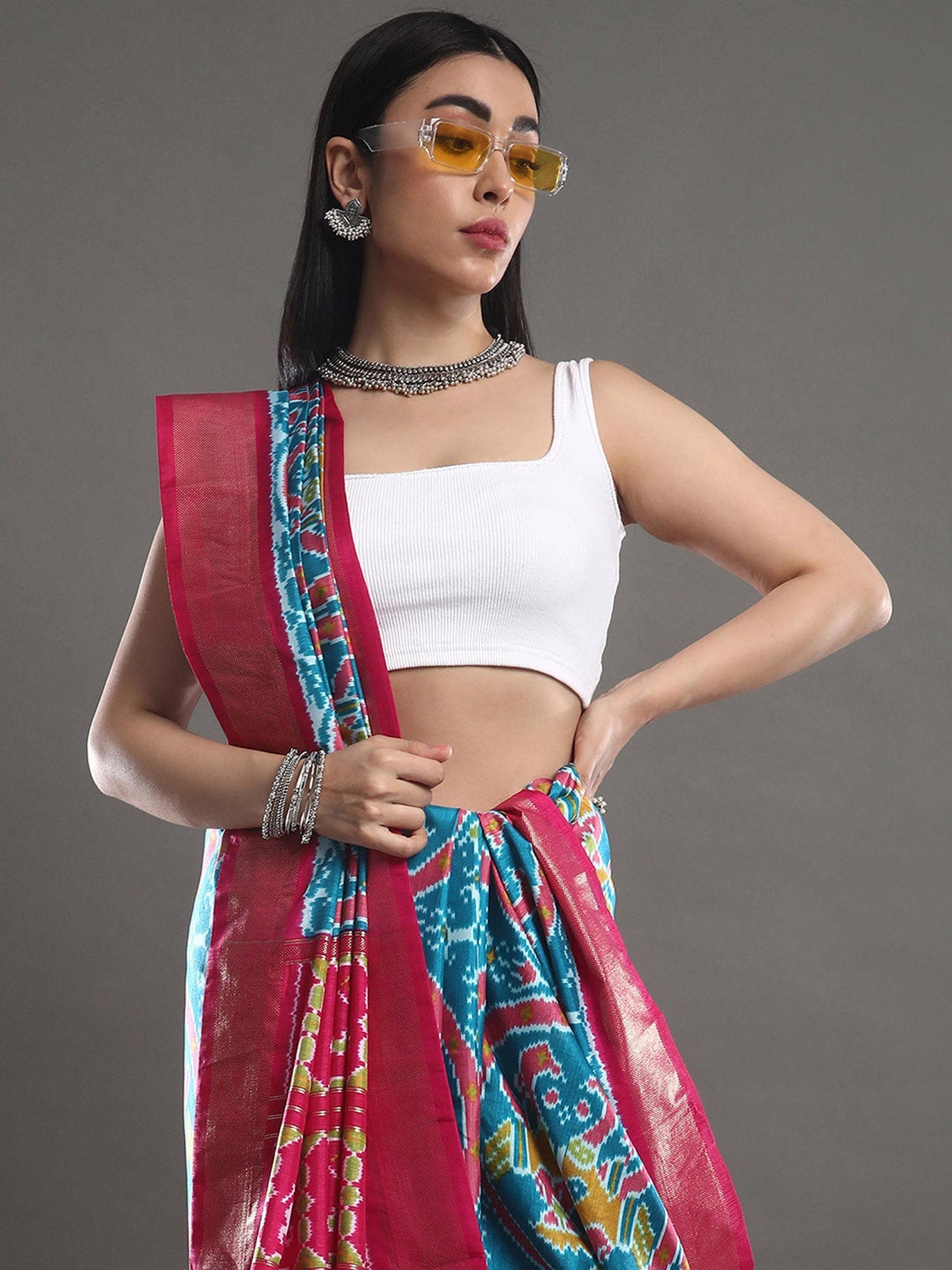 Sky blue Silk blend ikkat Saree - Ressa