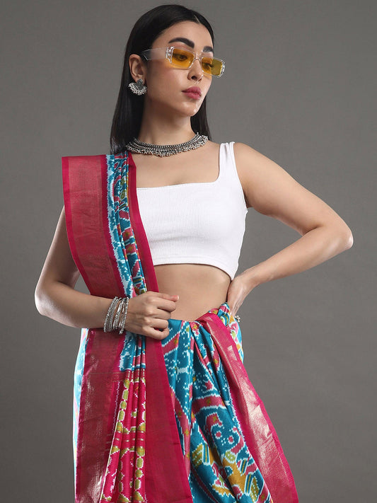 Sky blue Silk blend ikkat Saree - Ressa