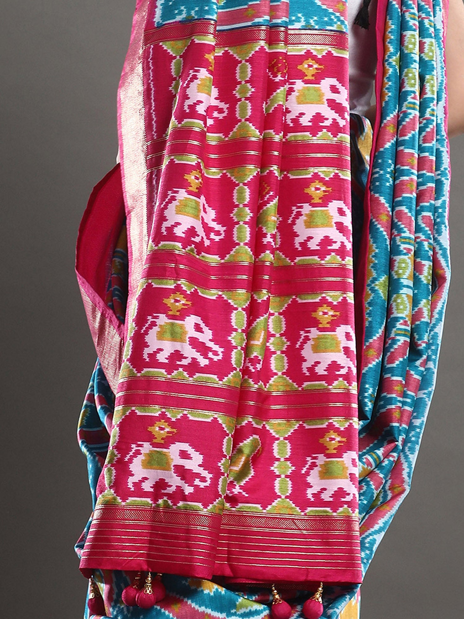 Sky blue Silk blend ikkat Saree - Ressa