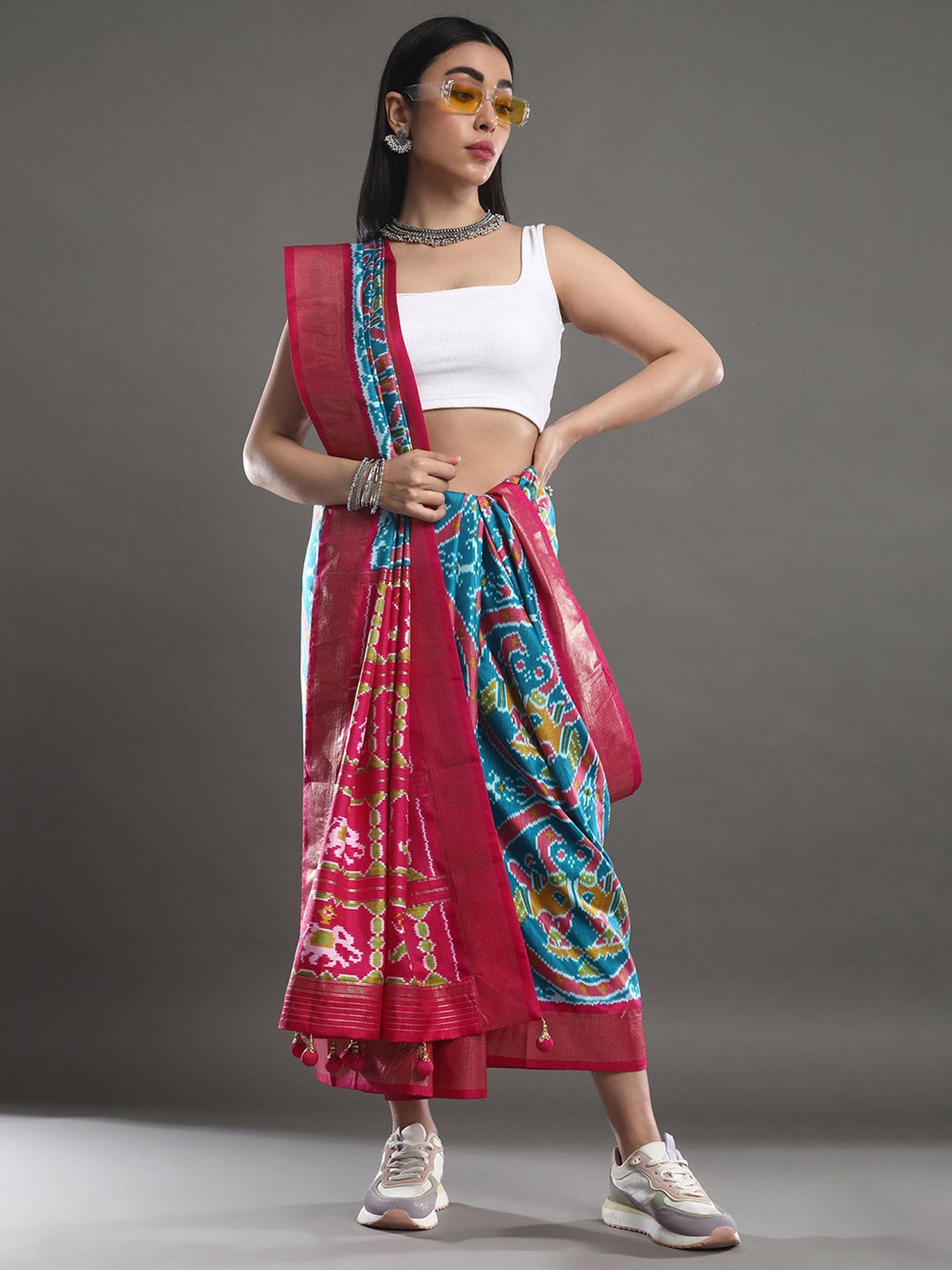 Sky blue Silk blend ikkat Saree - Ressa