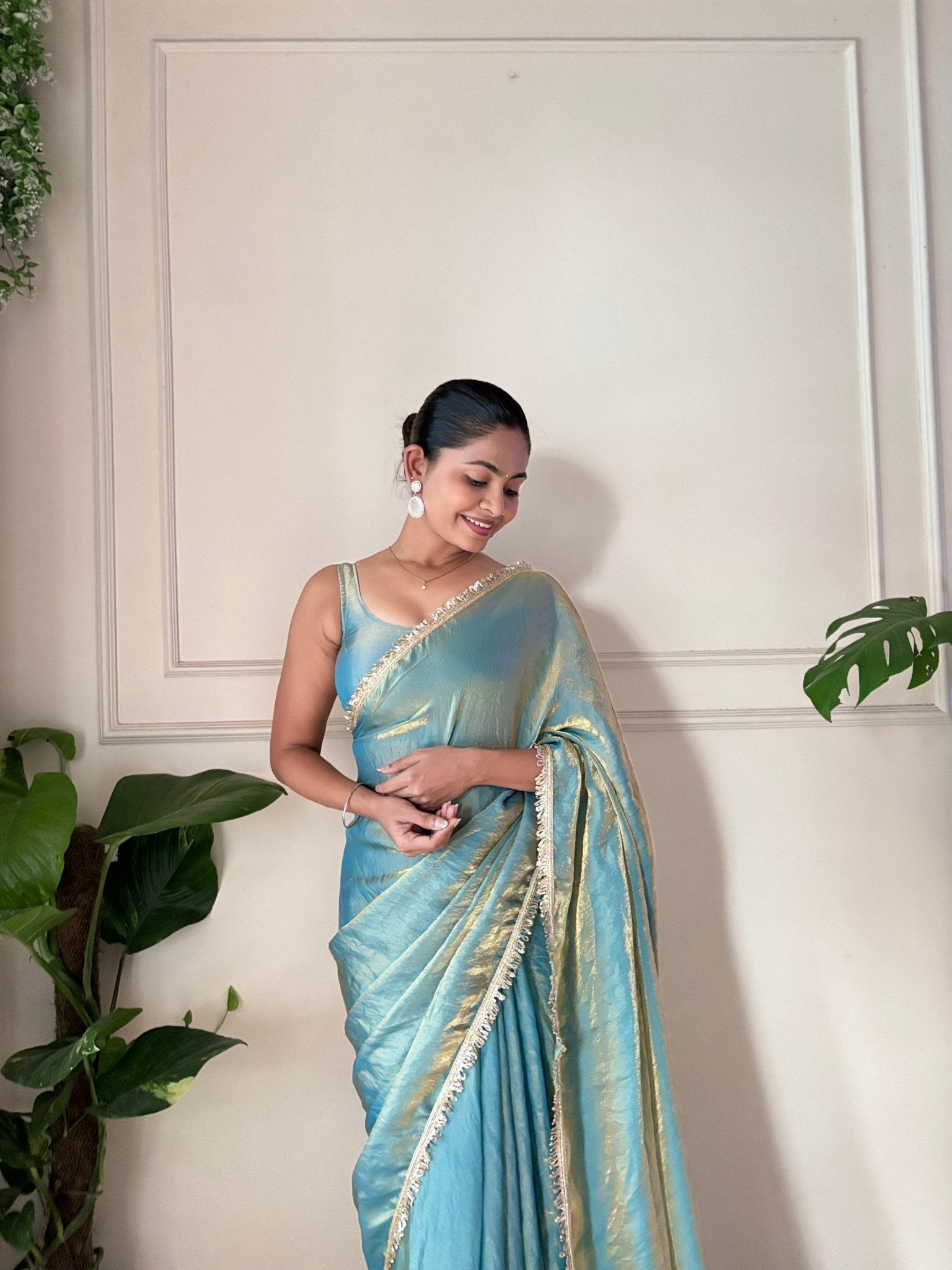 Sky Teal Blue Paper Silk Saree - Ressa