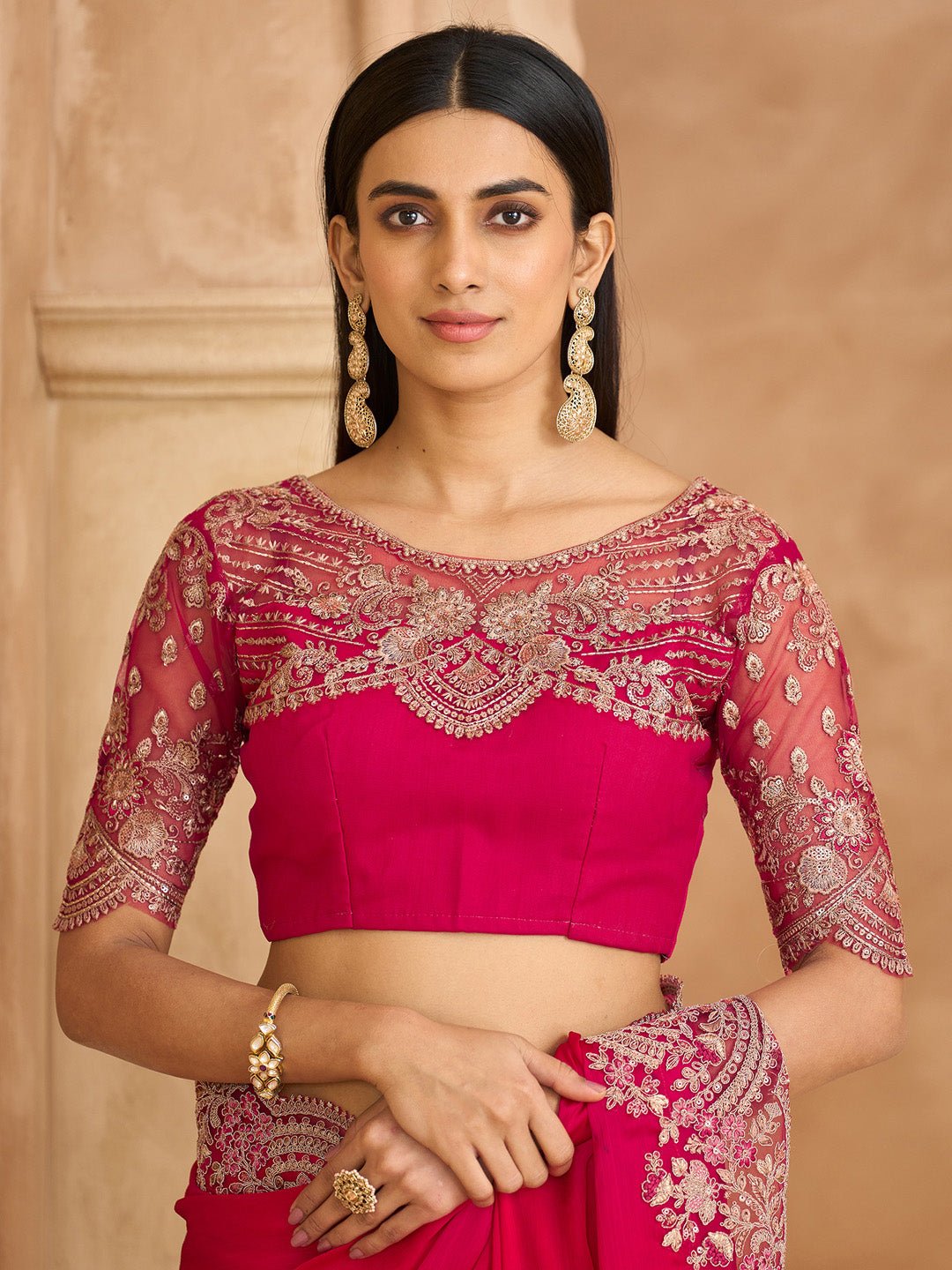 Pink Satin Party Wear Saree - Ressa