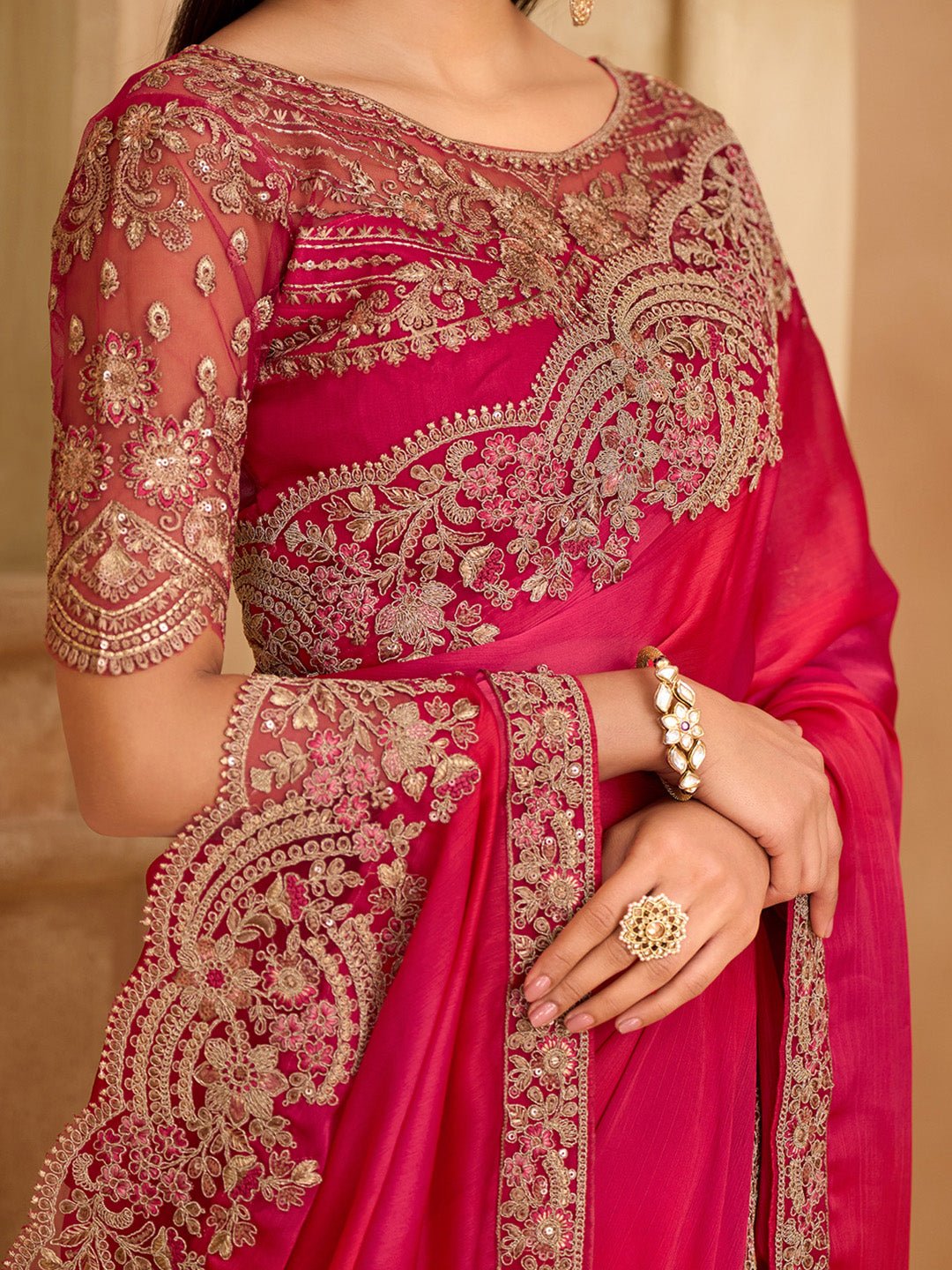 Pink Satin Party Wear Saree - Ressa