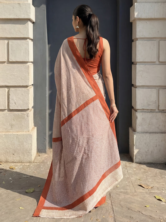 Soft Cotton : Geometric Shibori Print Saree - Ressa