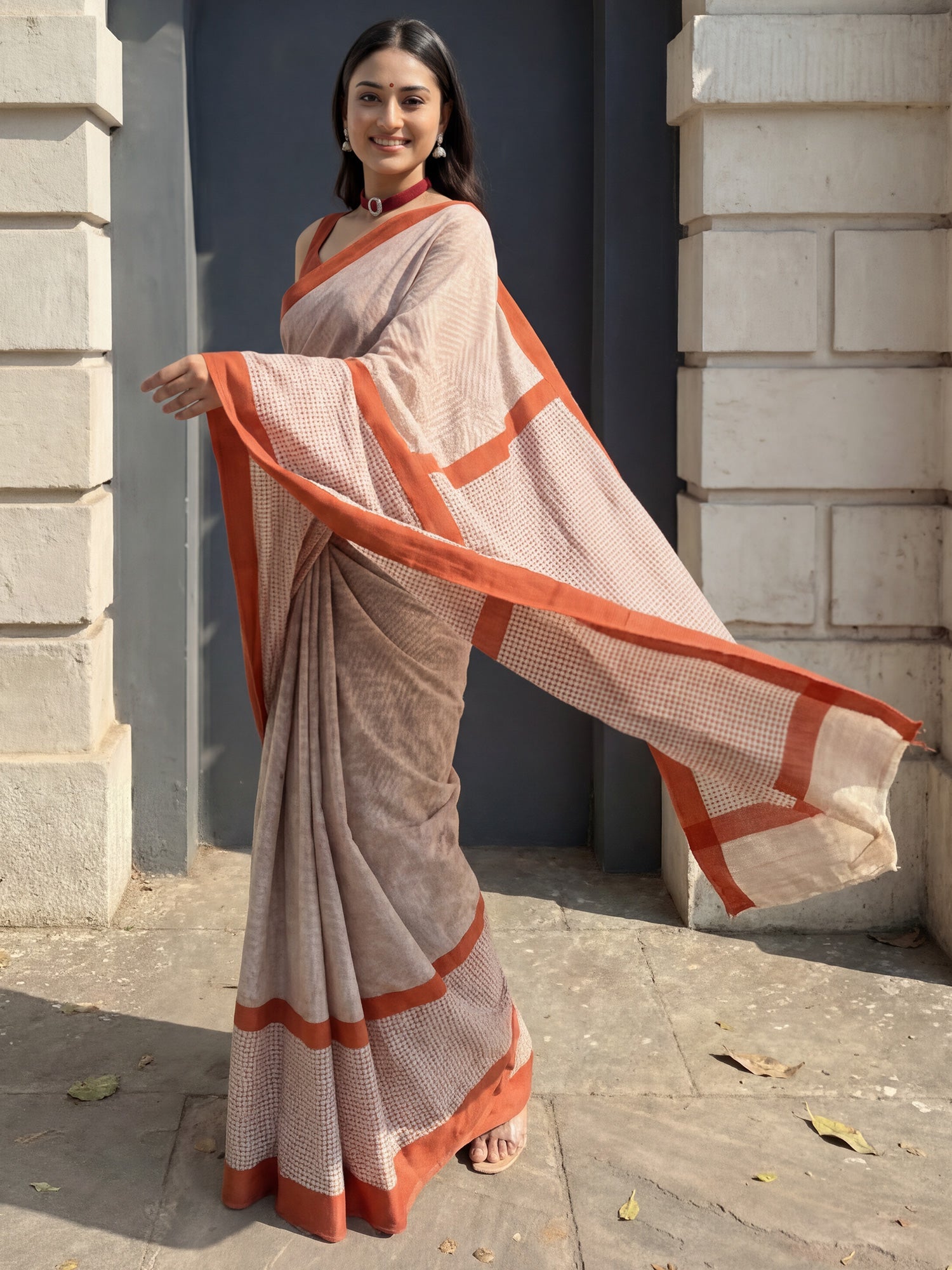 Soft Cotton : Geometric Shibori Print Saree - Ressa